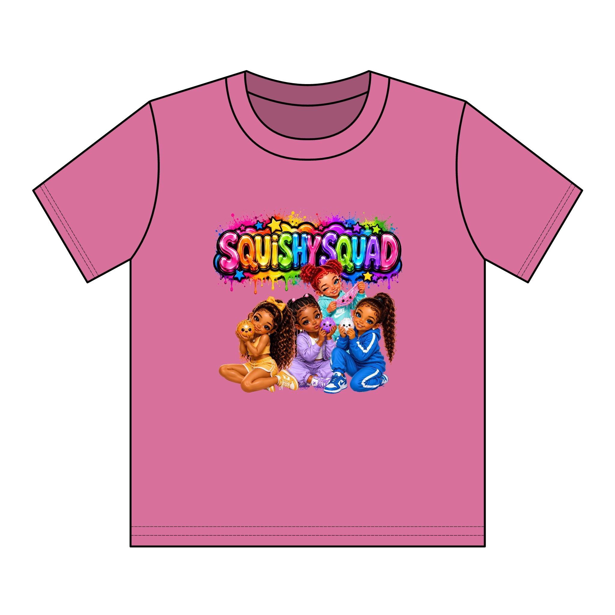 SQUiSHY SQUAD Kids T‑Shirt — Colorful Girls Graphic Tee