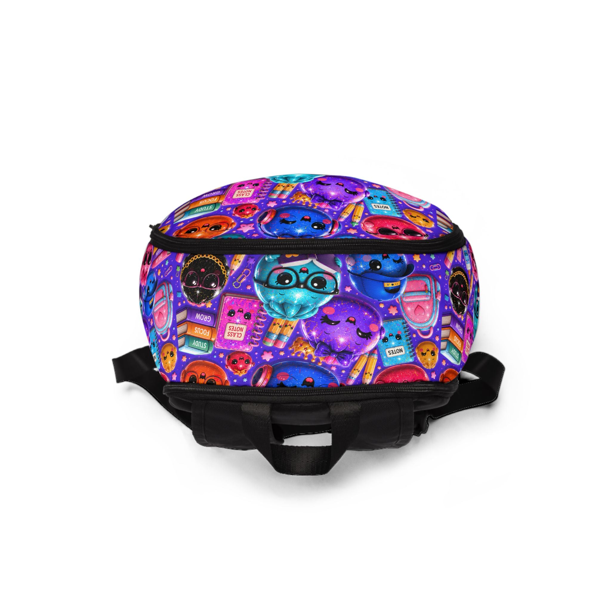 Cute Kawaii Emoji School Backpack — Purple/Colorful Pattern