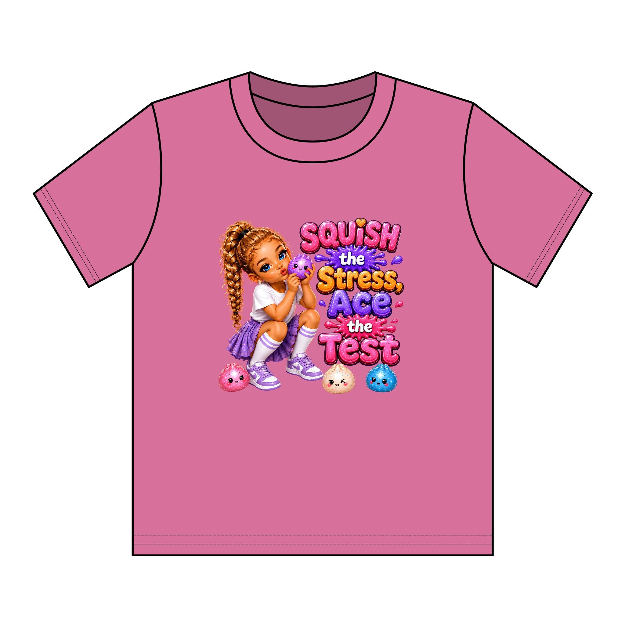 Girls' Squishy Graphic Tee - "SQUiSH the Stress,  Ace the Test!" Youth T-Shirt