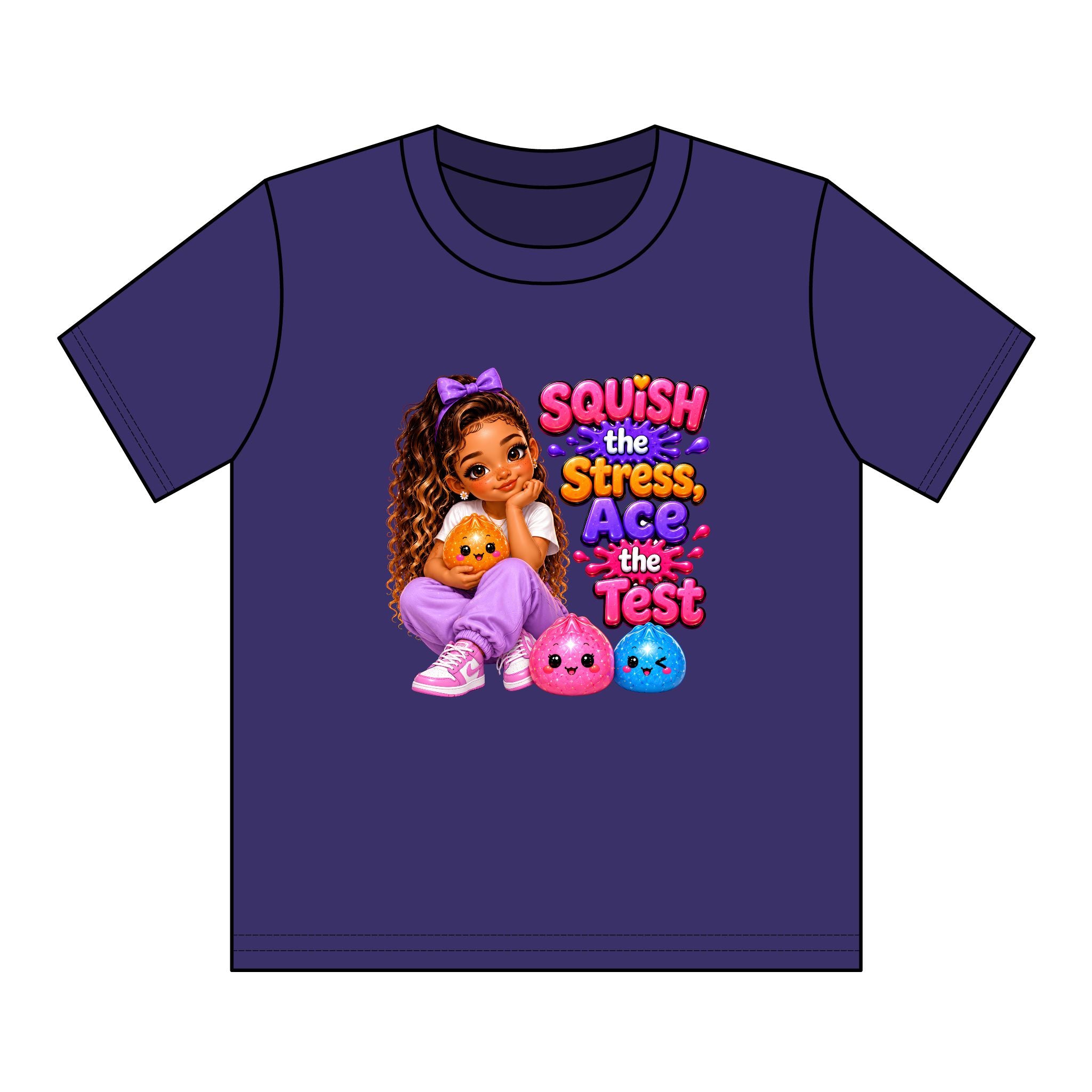 Girls' Squishy Graphic Tee - "SQUiSH the Stress,  Ace the Test!" Youth T-Shirt