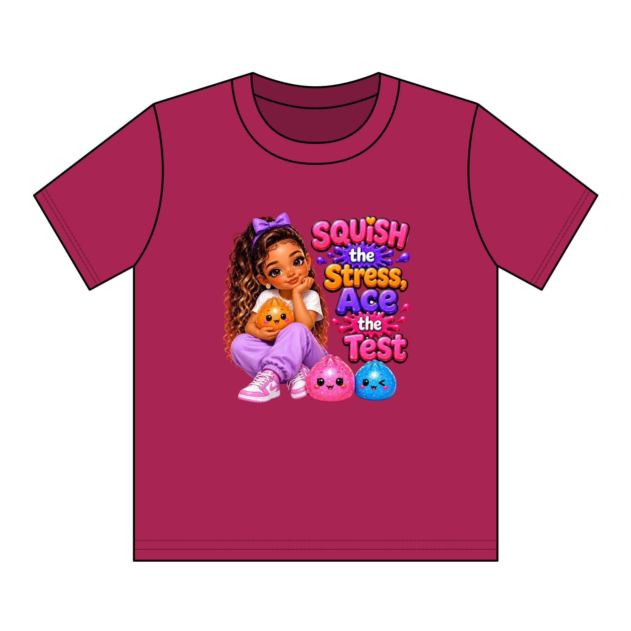 Girls' Squishy Graphic Tee - "SQUiSH the Stress,  Ace the Test!" Youth T-Shirt