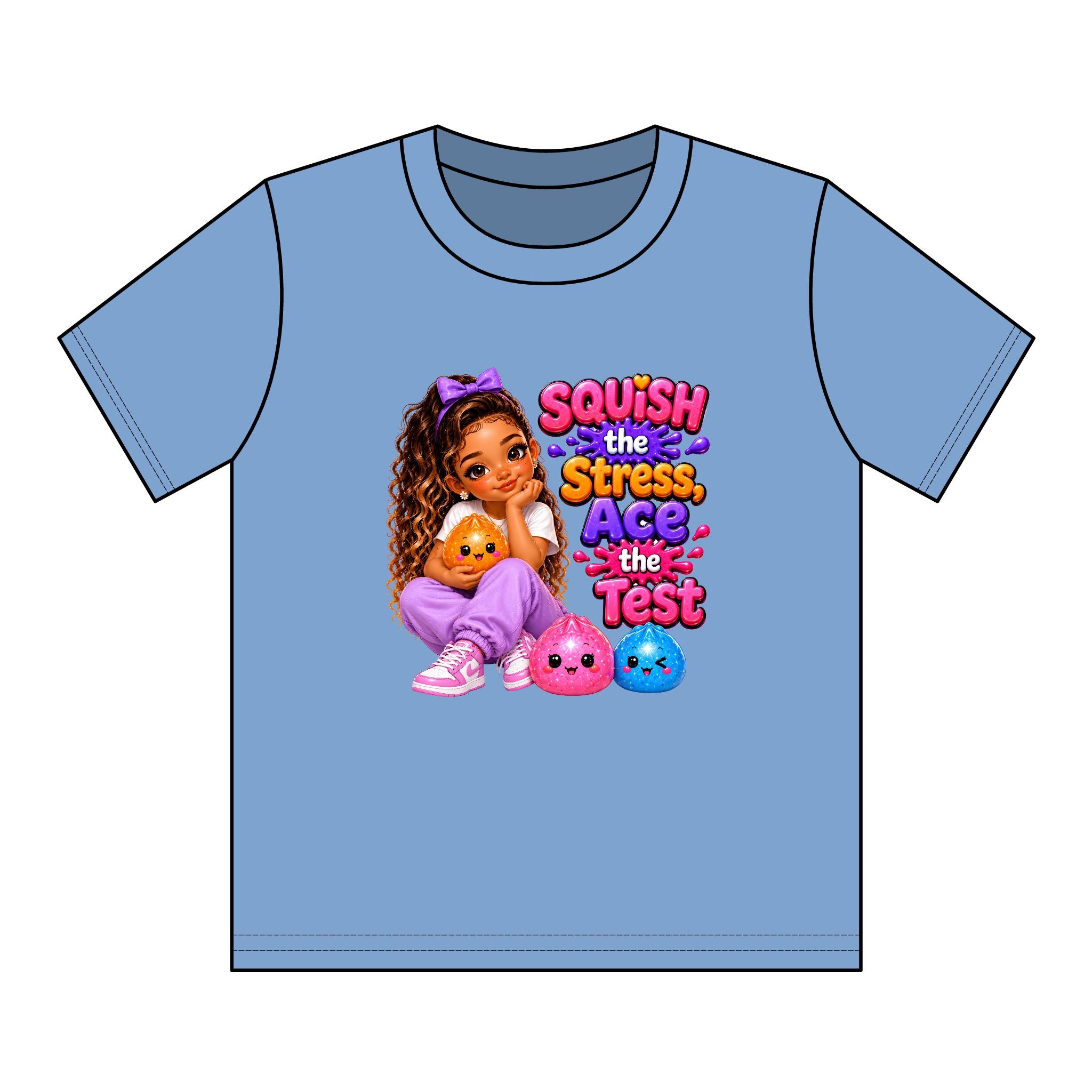 Girls' Squishy Graphic Tee - "SQUiSH the Stress,  Ace the Test!" Youth T-Shirt