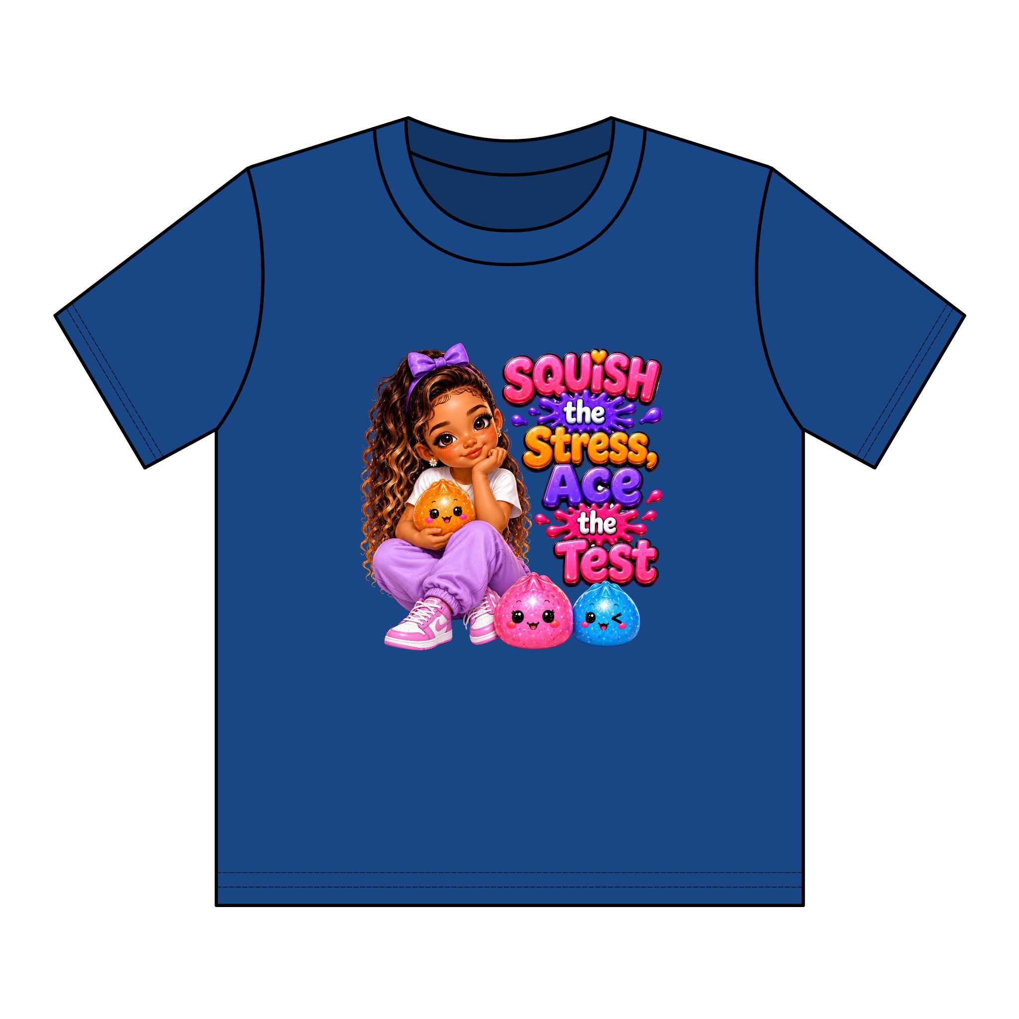 Girls' Squishy Graphic Tee - "SQUiSH the Stress,  Ace the Test!" Youth T-Shirt