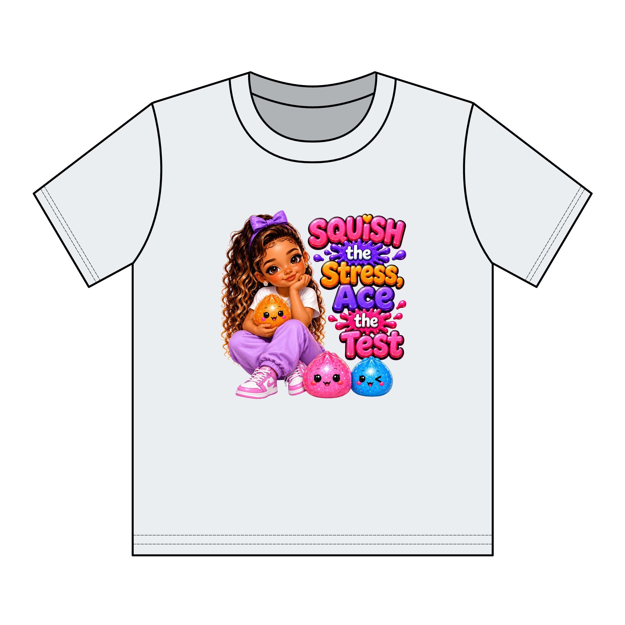 Girls' Squishy Graphic Tee - "SQUiSH the Stress,  Ace the Test!" Youth T-Shirt