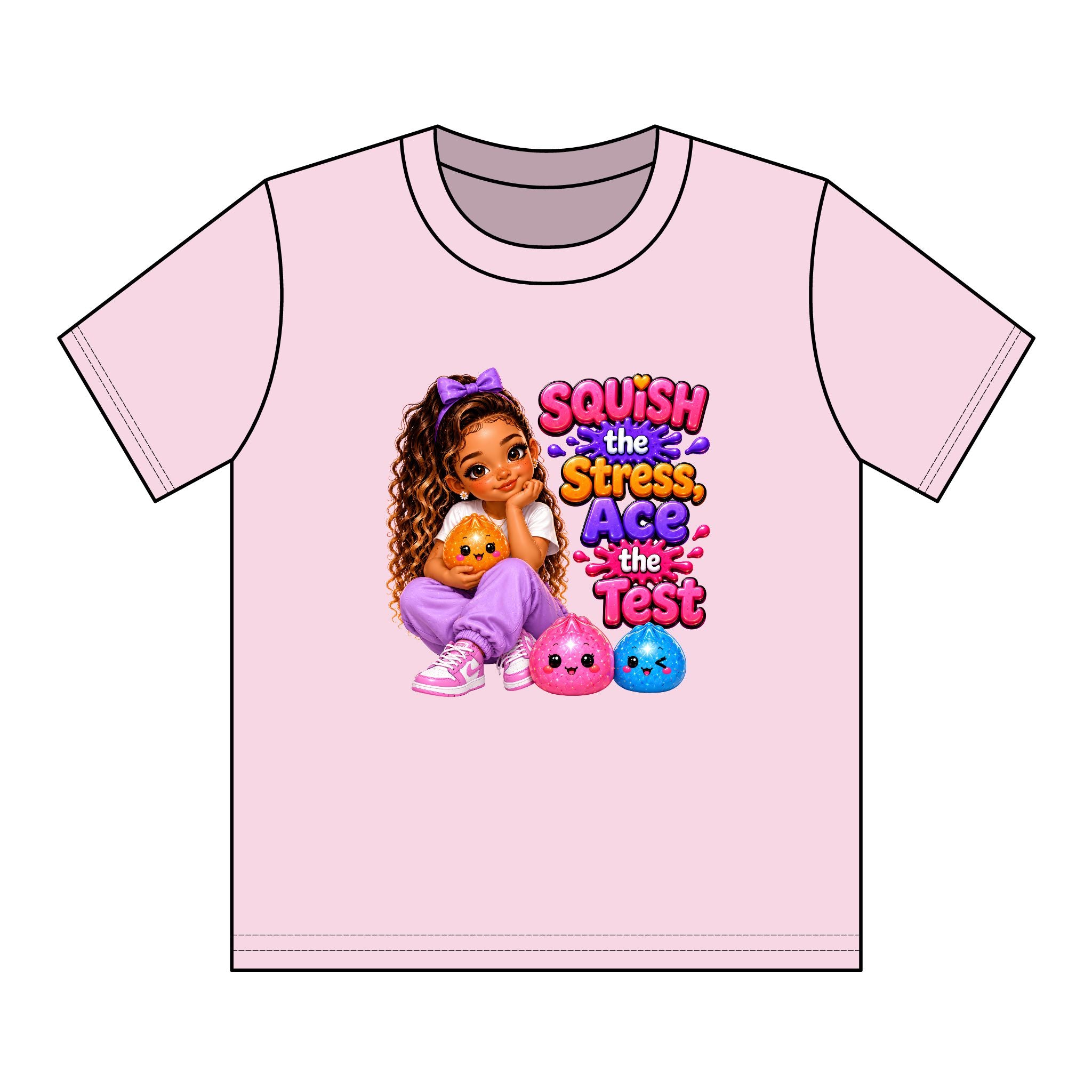Girls' Squishy Graphic Tee - "SQUiSH the Stress,  Ace the Test!" Youth T-Shirt