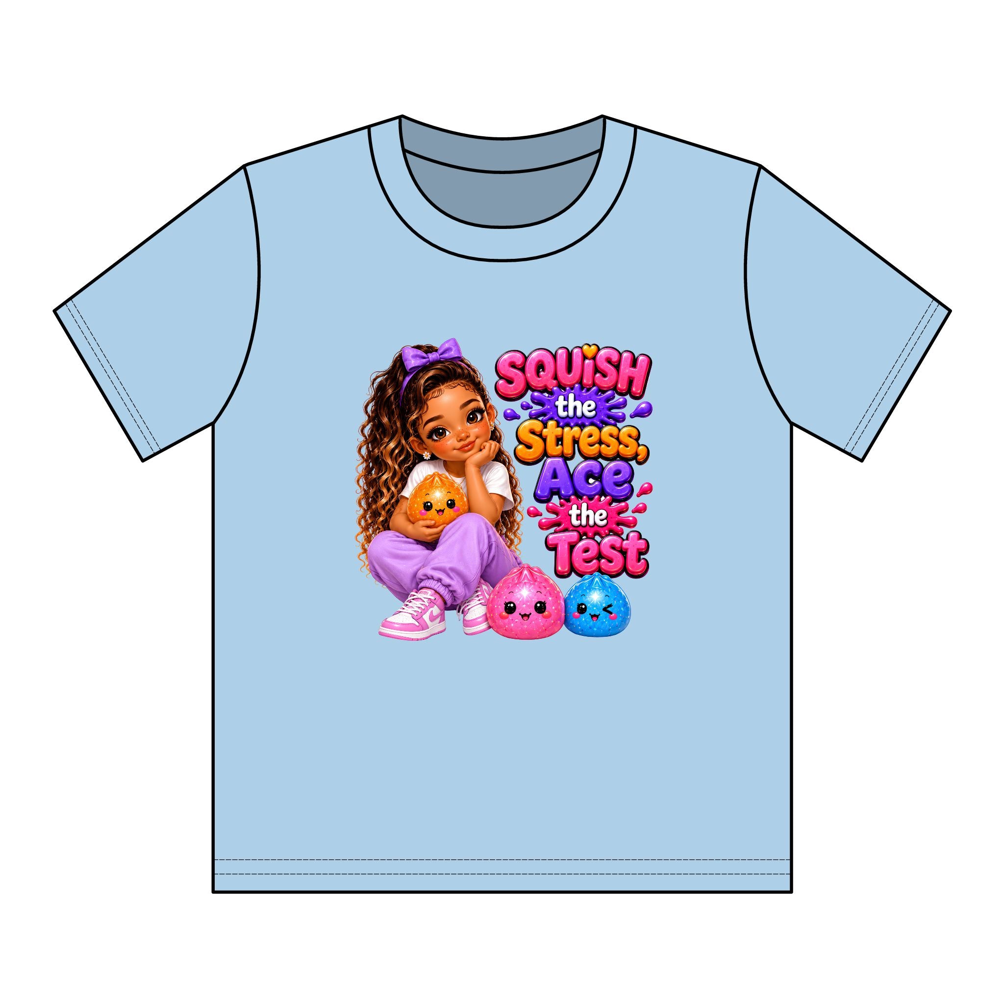 Girls' Squishy Graphic Tee - "SQUiSH the Stress,  Ace the Test!" Youth T-Shirt