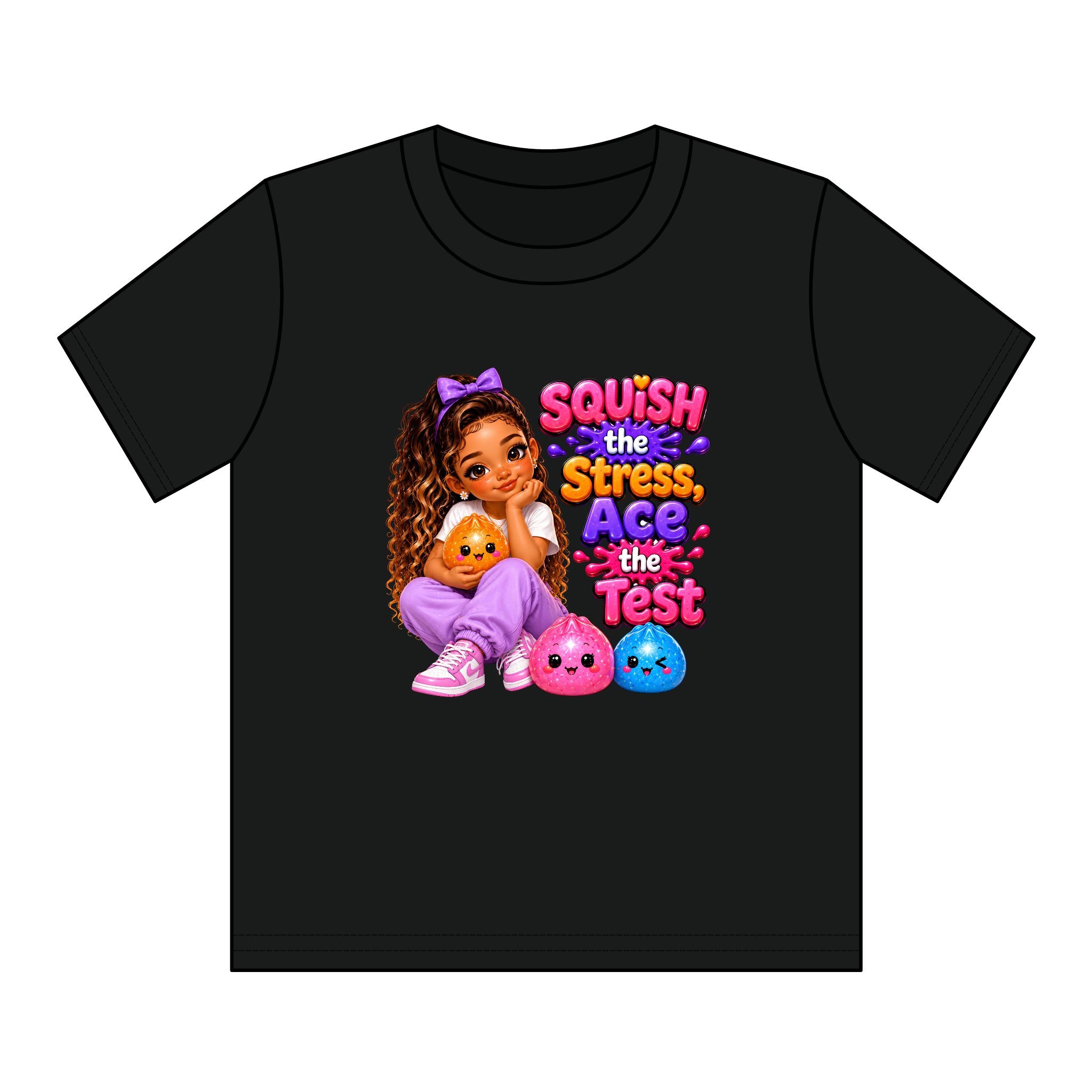 Girls' Squishy Graphic Tee - "SQUiSH the Stress,  Ace the Test!" Youth T-Shirt