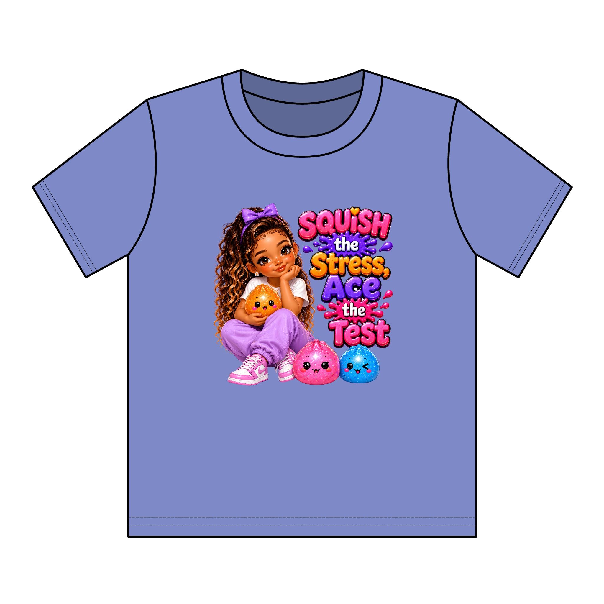 Girls' Squishy Graphic Tee - "SQUiSH the Stress,  Ace the Test!" Youth T-Shirt