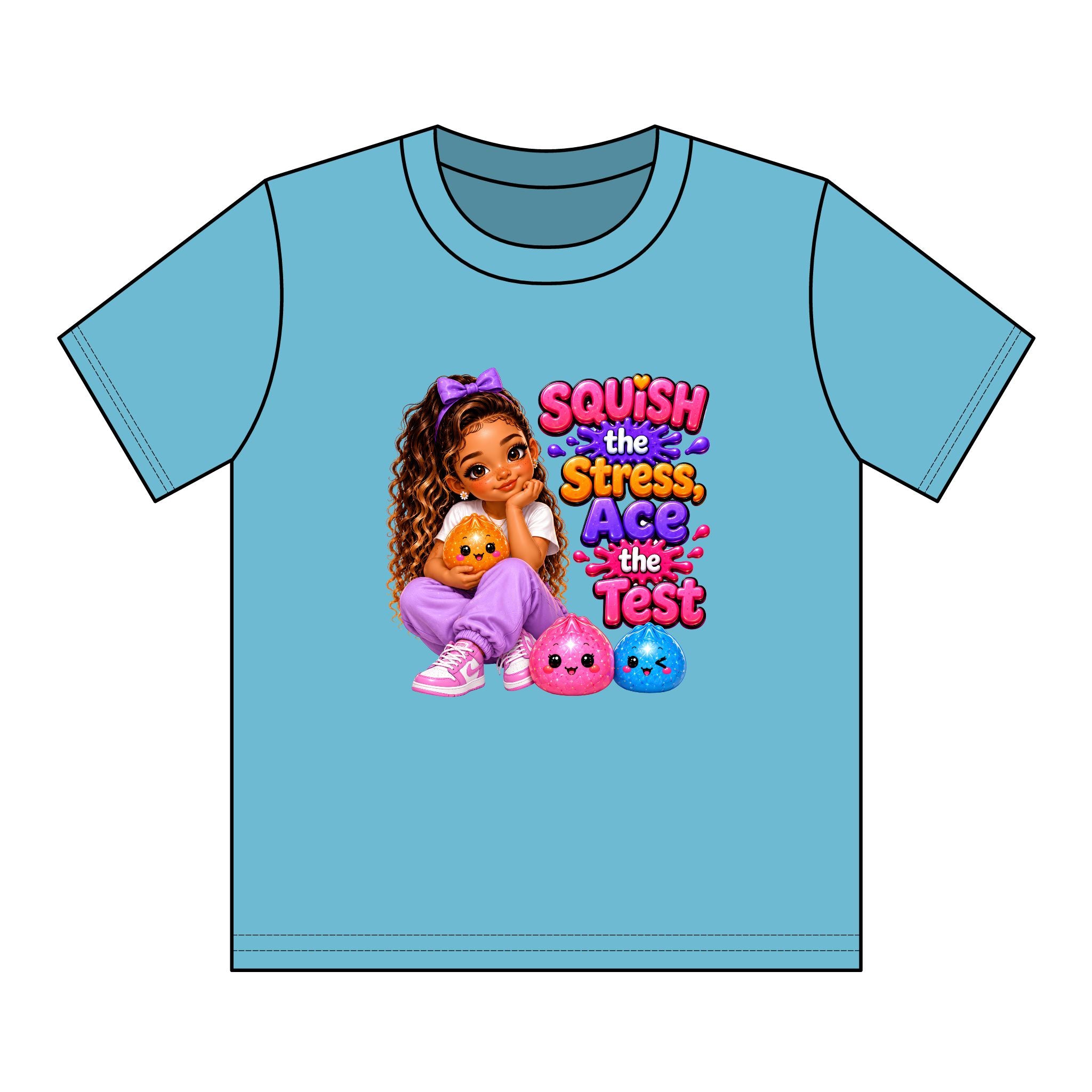 Girls' Squishy Graphic Tee - "SQUiSH the Stress,  Ace the Test!" Youth T-Shirt
