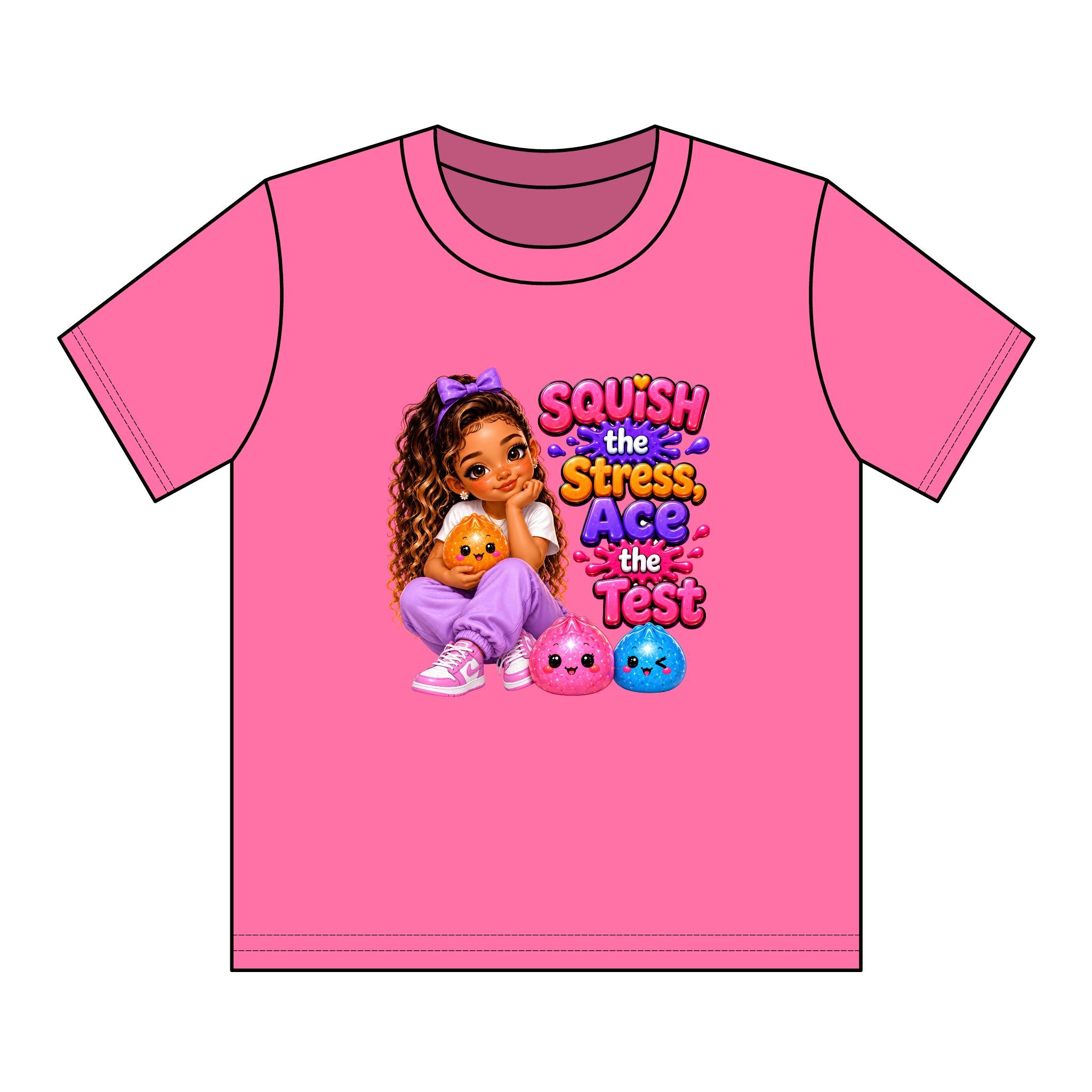 Girls' Squishy Graphic Tee - "SQUiSH the Stress,  Ace the Test!" Youth T-Shirt
