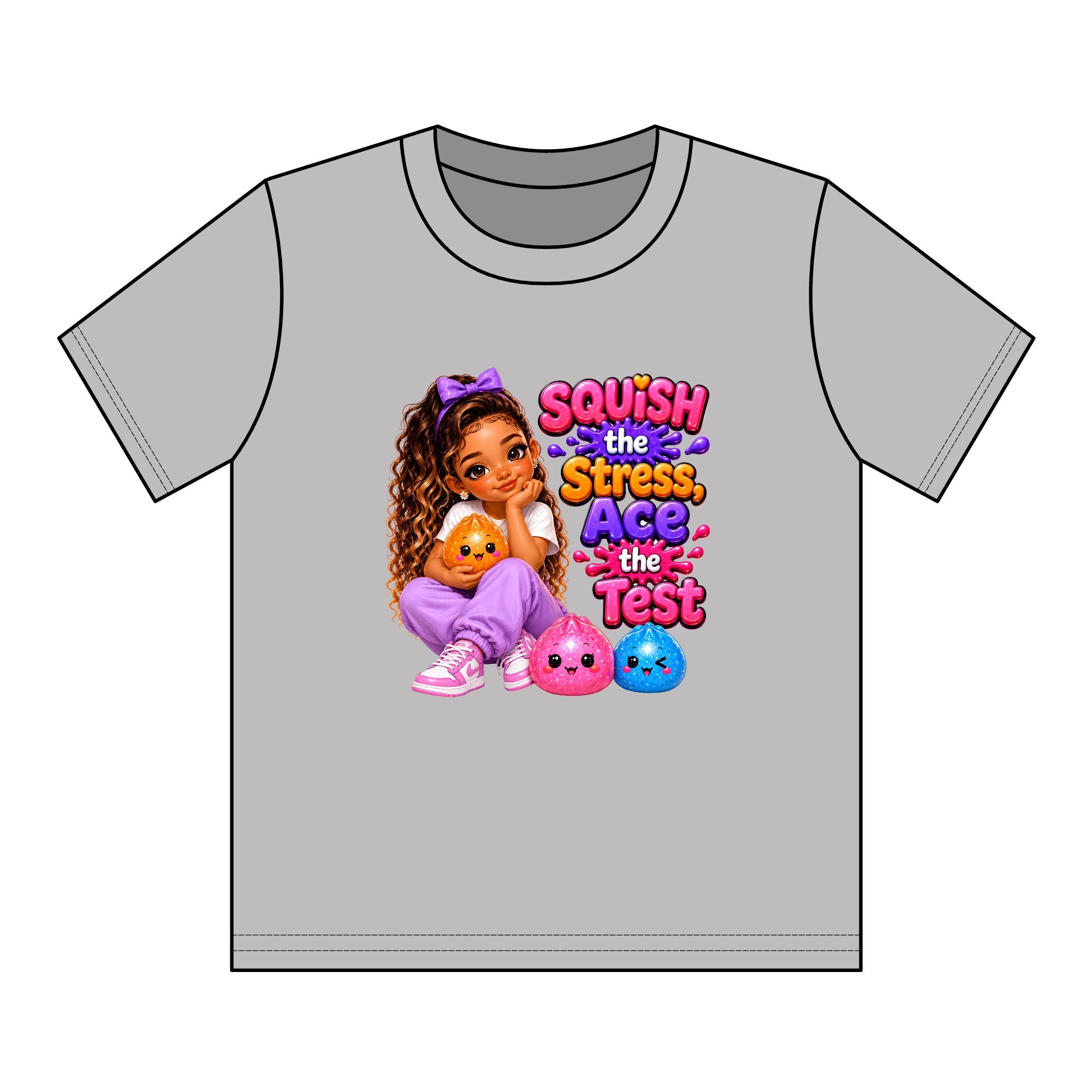 Girls' Squishy Graphic Tee - "SQUiSH the Stress,  Ace the Test!" Youth T-Shirt