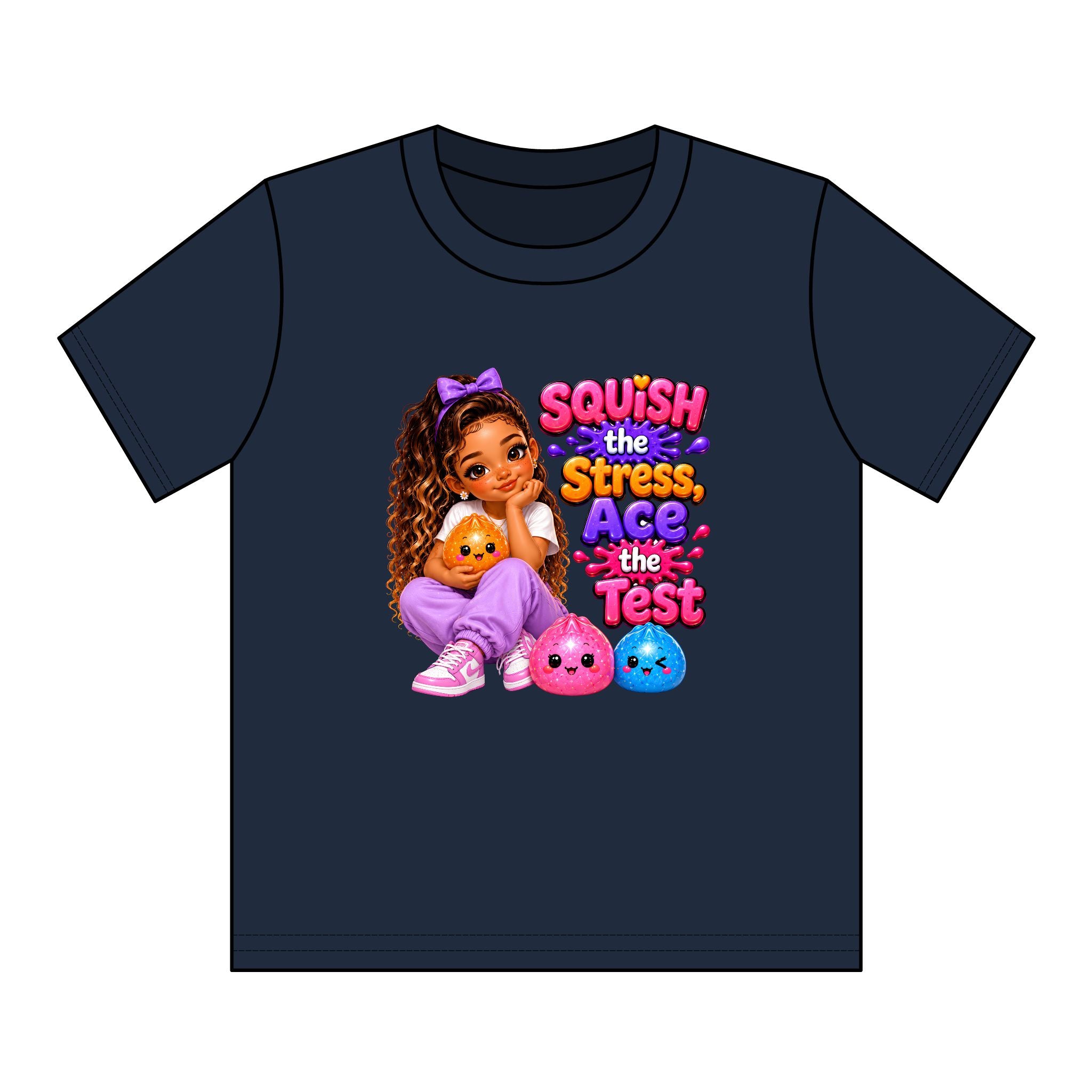 Girls' Squishy Graphic Tee - "SQUiSH the Stress,  Ace the Test!" Youth T-Shirt