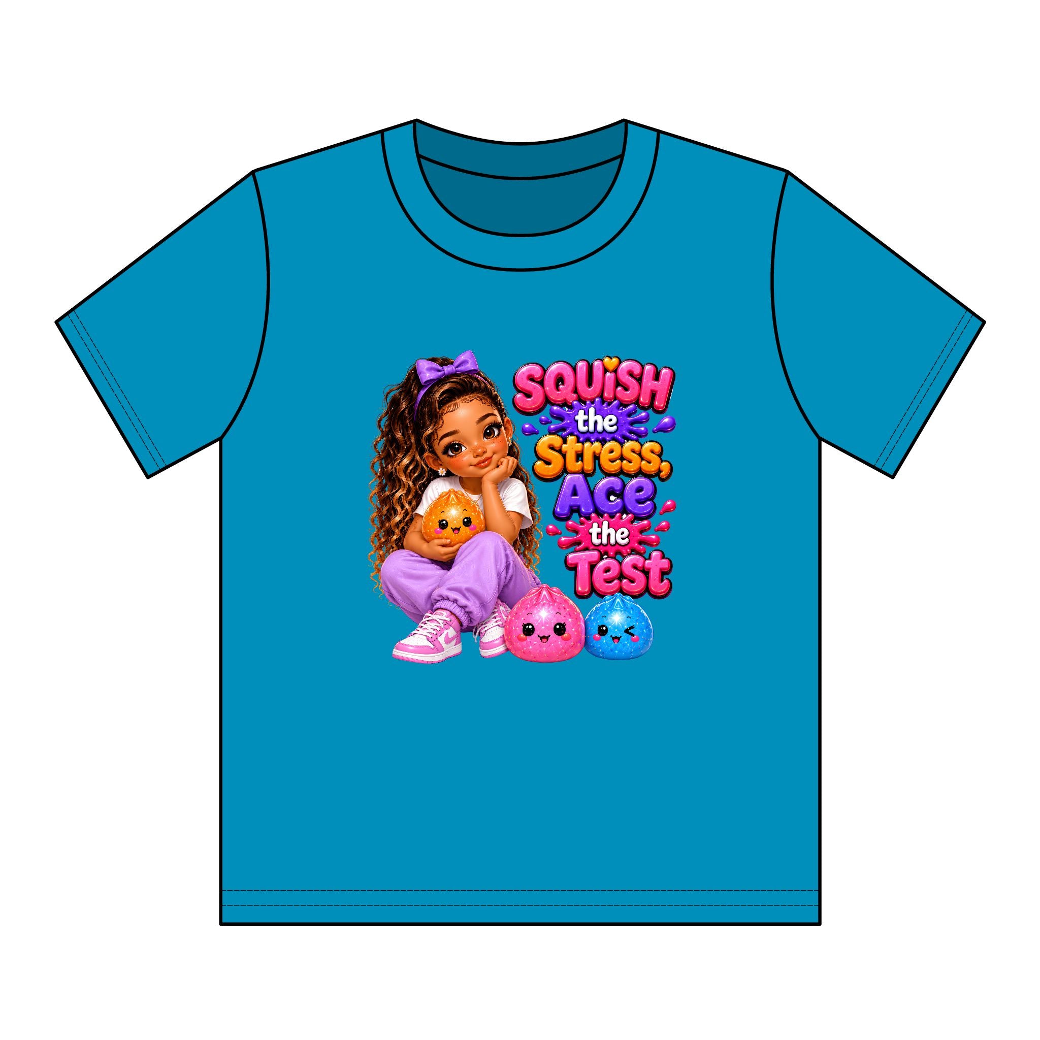 Girls' Squishy Graphic Tee - "SQUiSH the Stress,  Ace the Test!" Youth T-Shirt