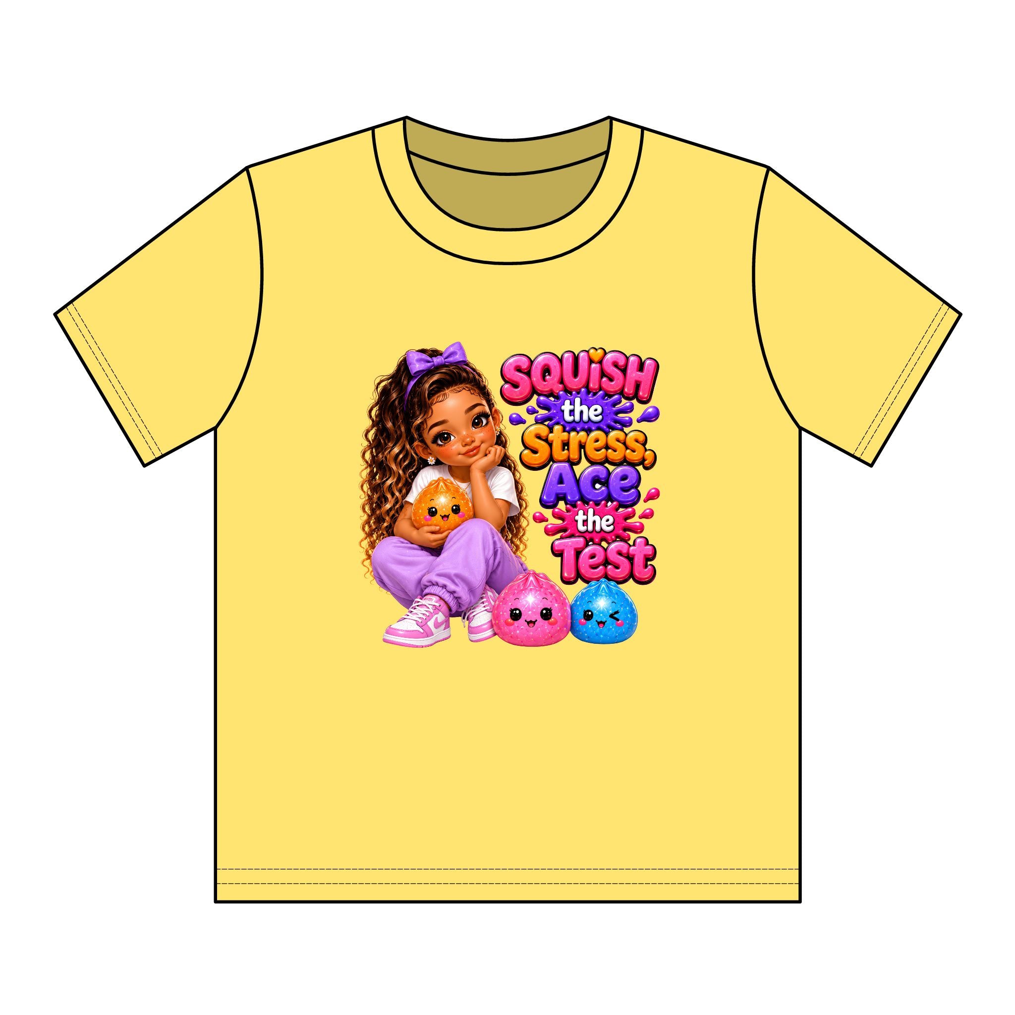 Girls' Squishy Graphic Tee - "SQUiSH the Stress,  Ace the Test!" Youth T-Shirt