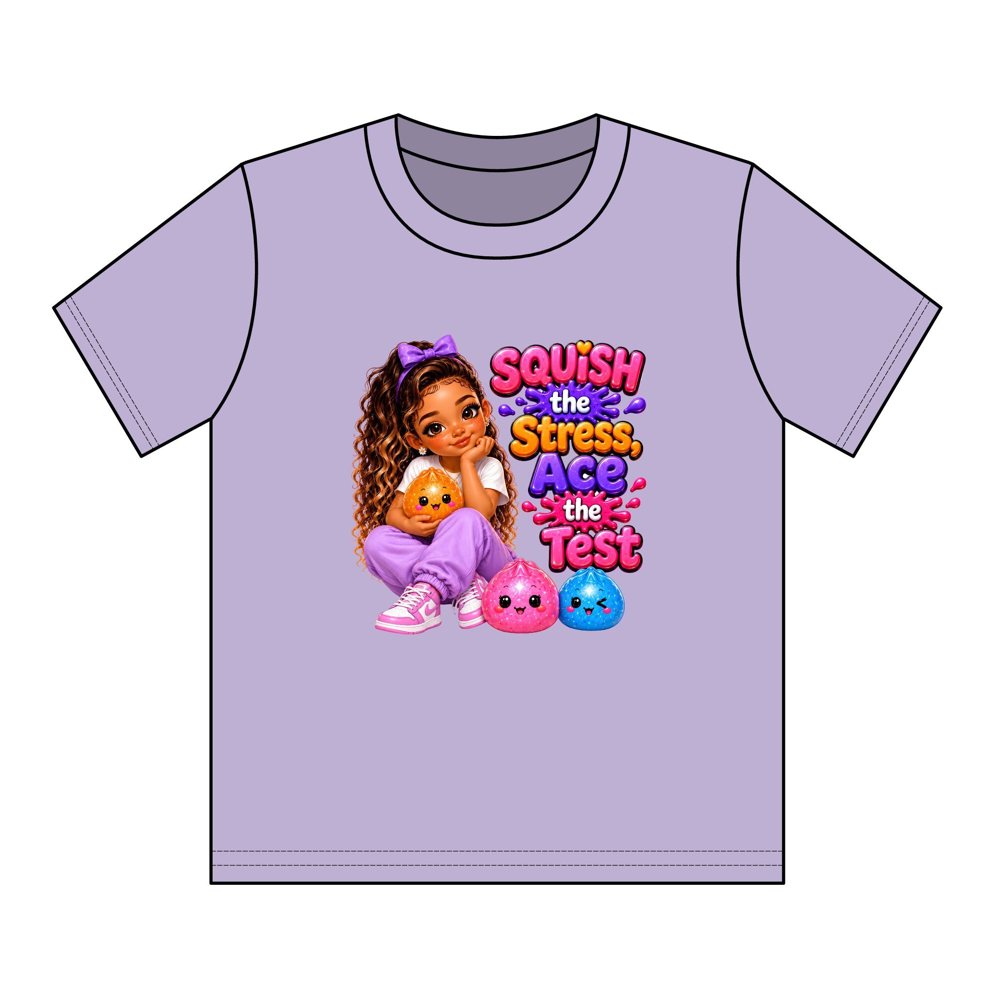 Girls' Squishy Graphic Tee - "SQUiSH the Stress,  Ace the Test!" Youth T-Shirt