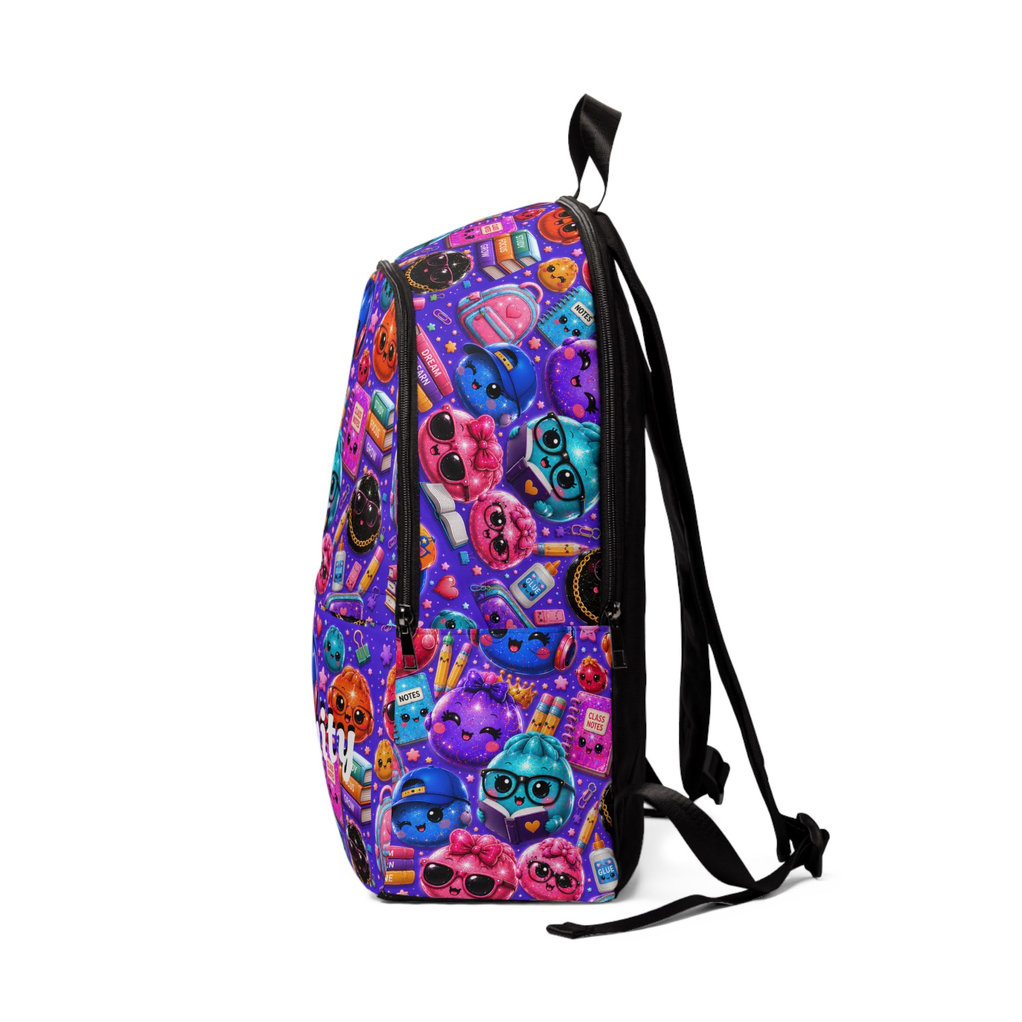Cute Kawaii Emoji School Backpack — Purple/Colorful Pattern