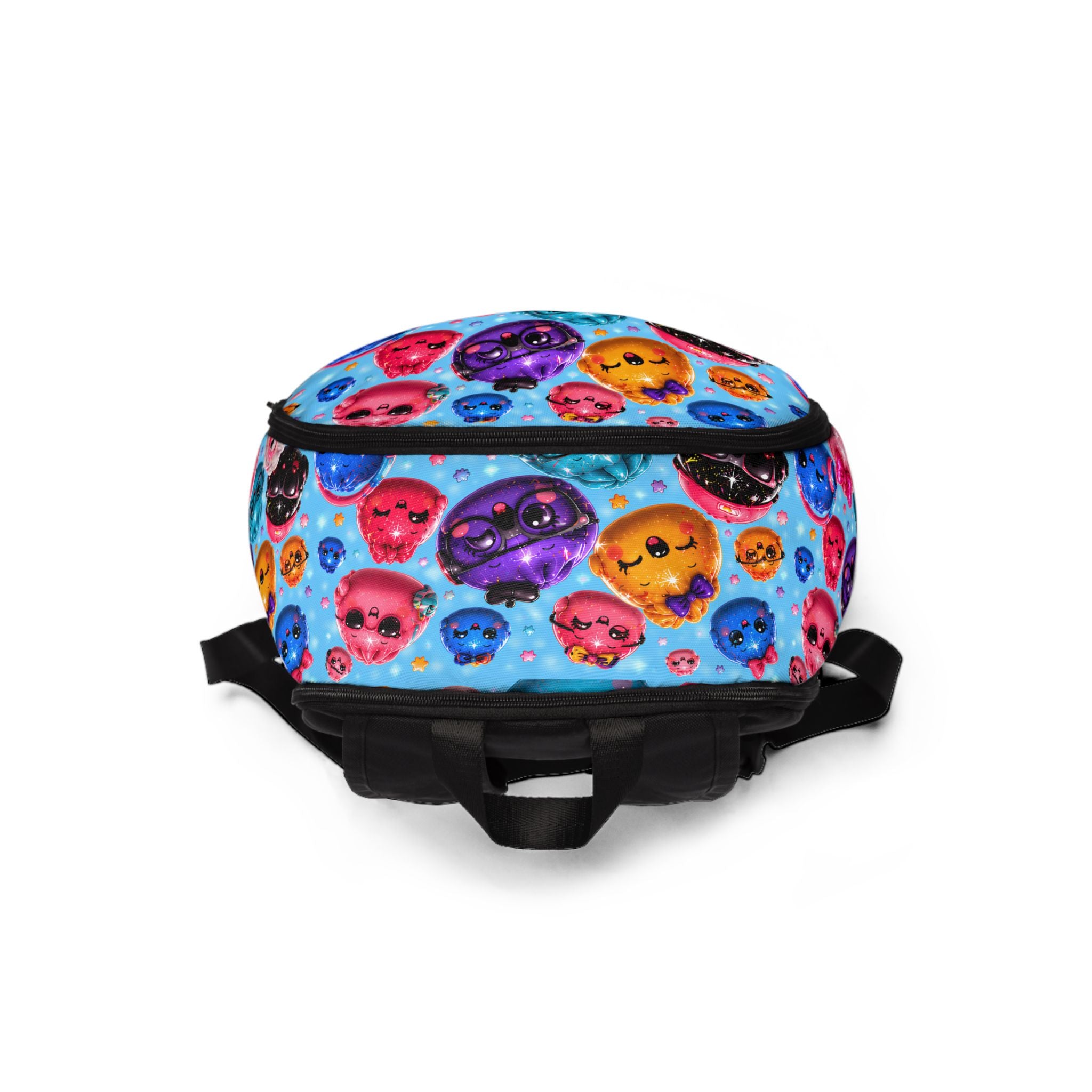 Cute Kawaii Emoji School Backpack — Blue/Colorful Pattern