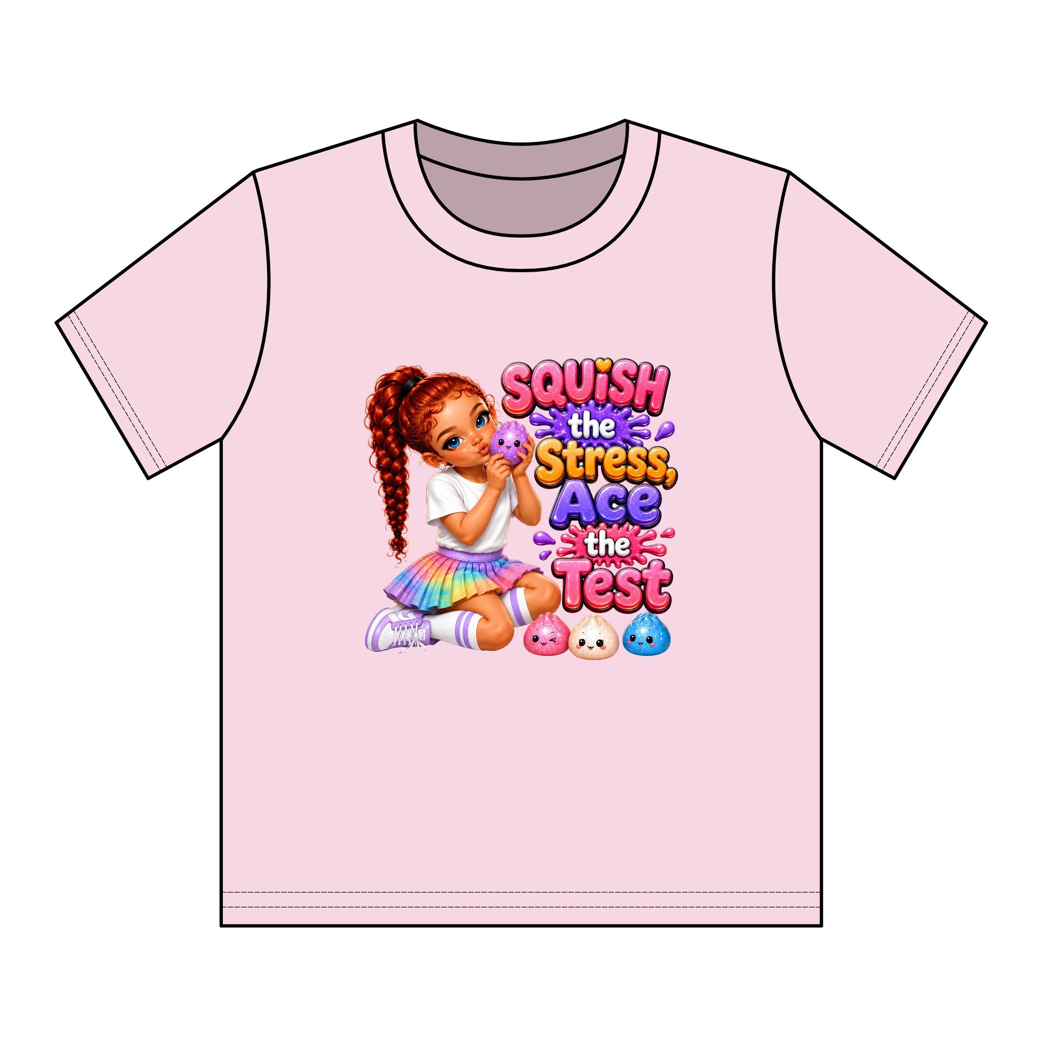 Girls' Squishy Graphic Tee - "SQUiSH the Stress,  Ace the Test!" Youth T-Shirt