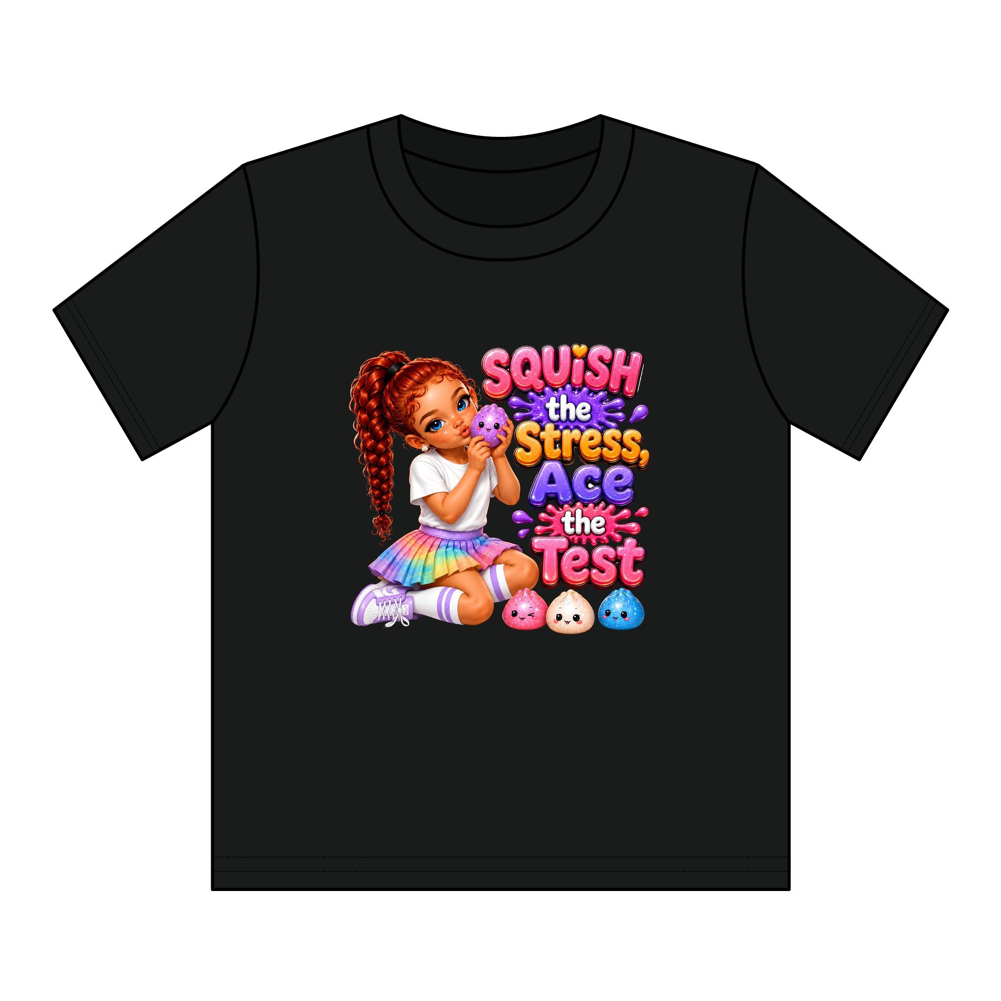 Girls' Squishy Graphic Tee - "SQUiSH the Stress,  Ace the Test!" Youth T-Shirt