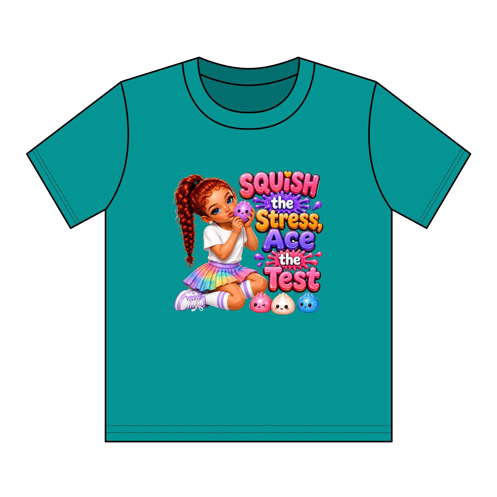 Girls' Squishy Graphic Tee - "SQUiSH the Stress,  Ace the Test!" Youth T-Shirt