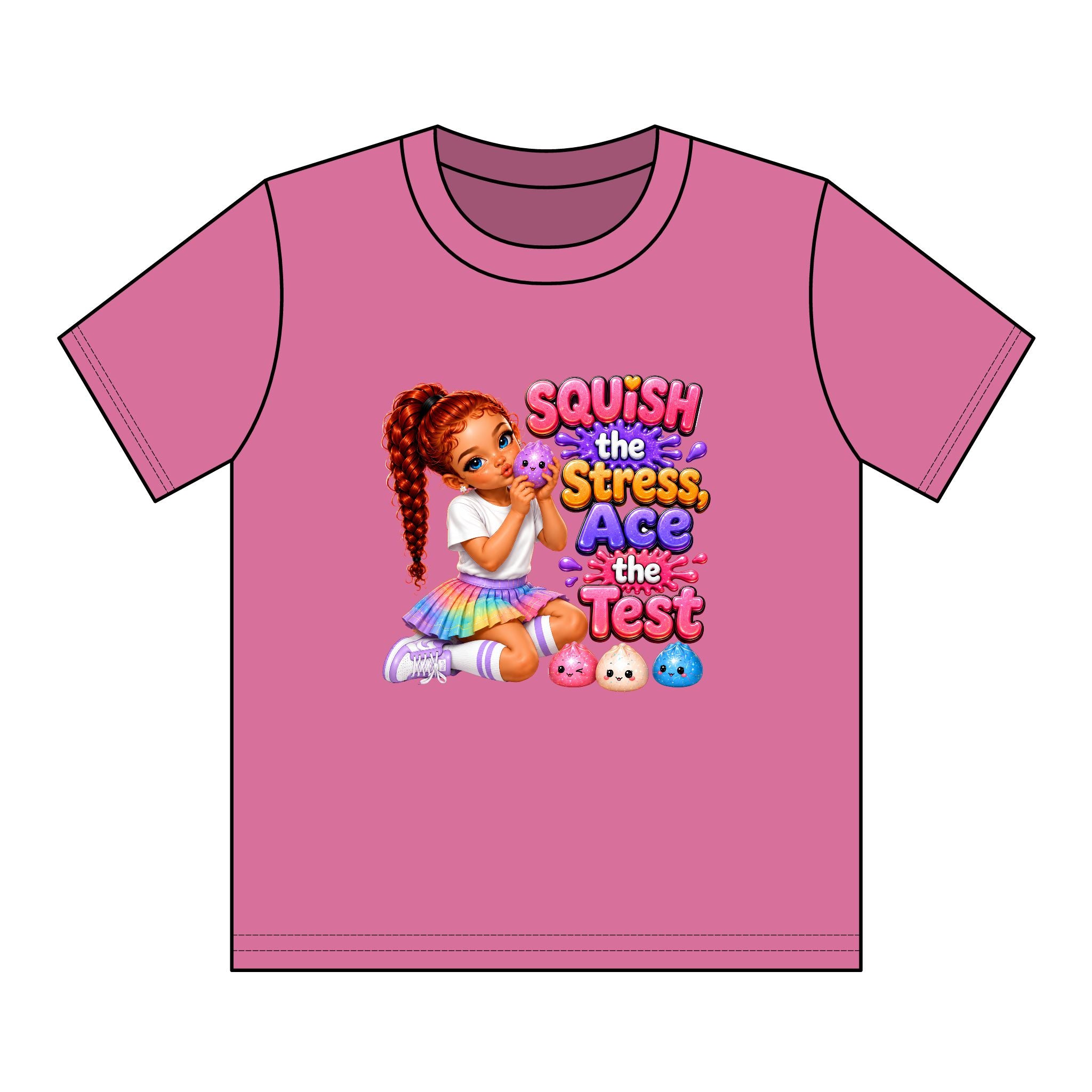 Girls' Squishy Graphic Tee - "SQUiSH the Stress,  Ace the Test!" Youth T-Shirt