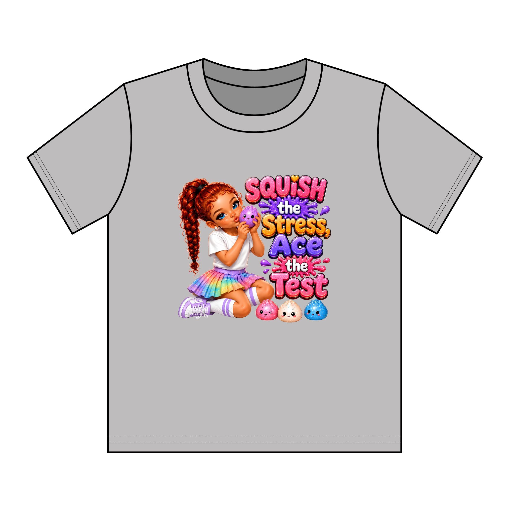Girls' Squishy Graphic Tee - "SQUiSH the Stress,  Ace the Test!" Youth T-Shirt