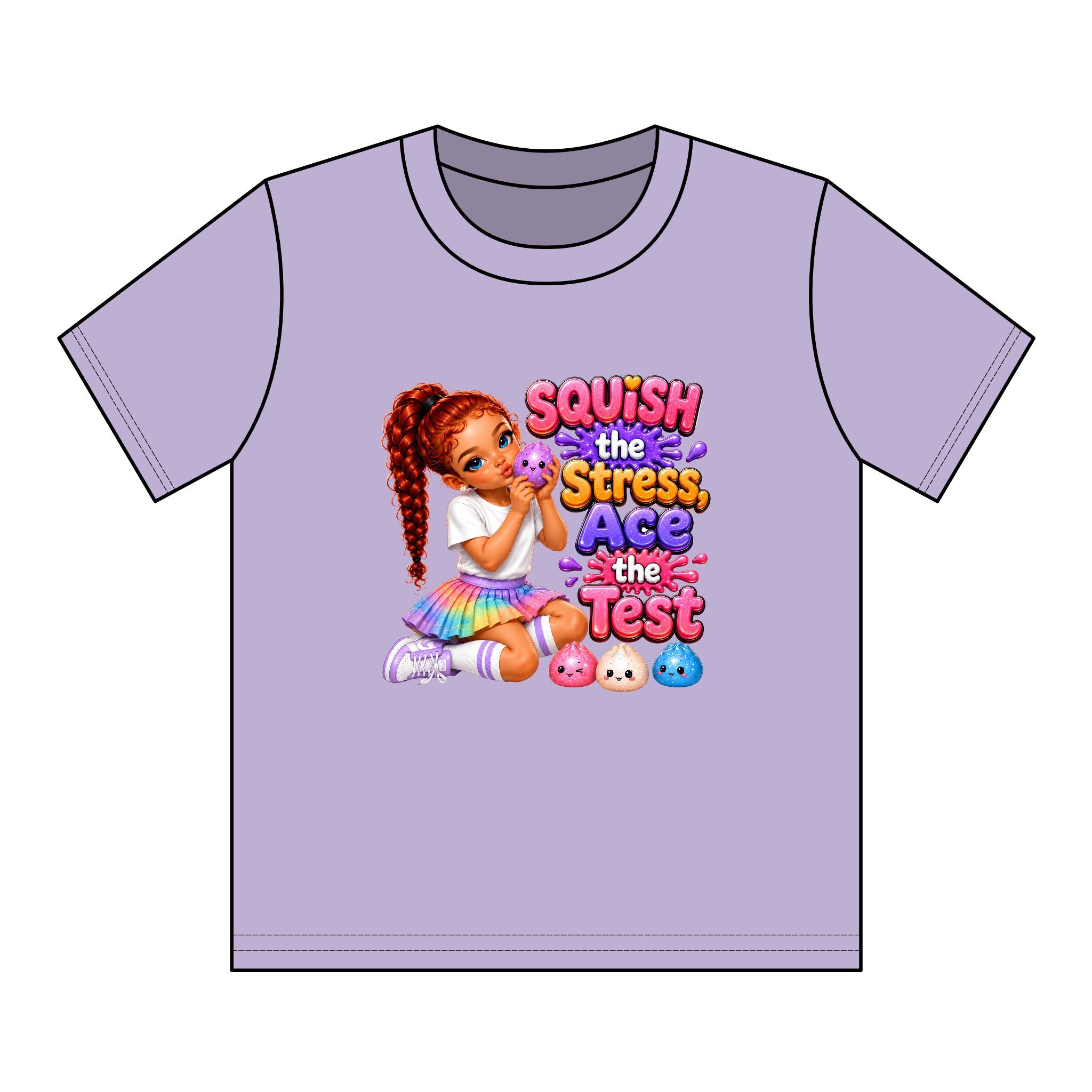 Girls' Squishy Graphic Tee - "SQUiSH the Stress,  Ace the Test!" Youth T-Shirt