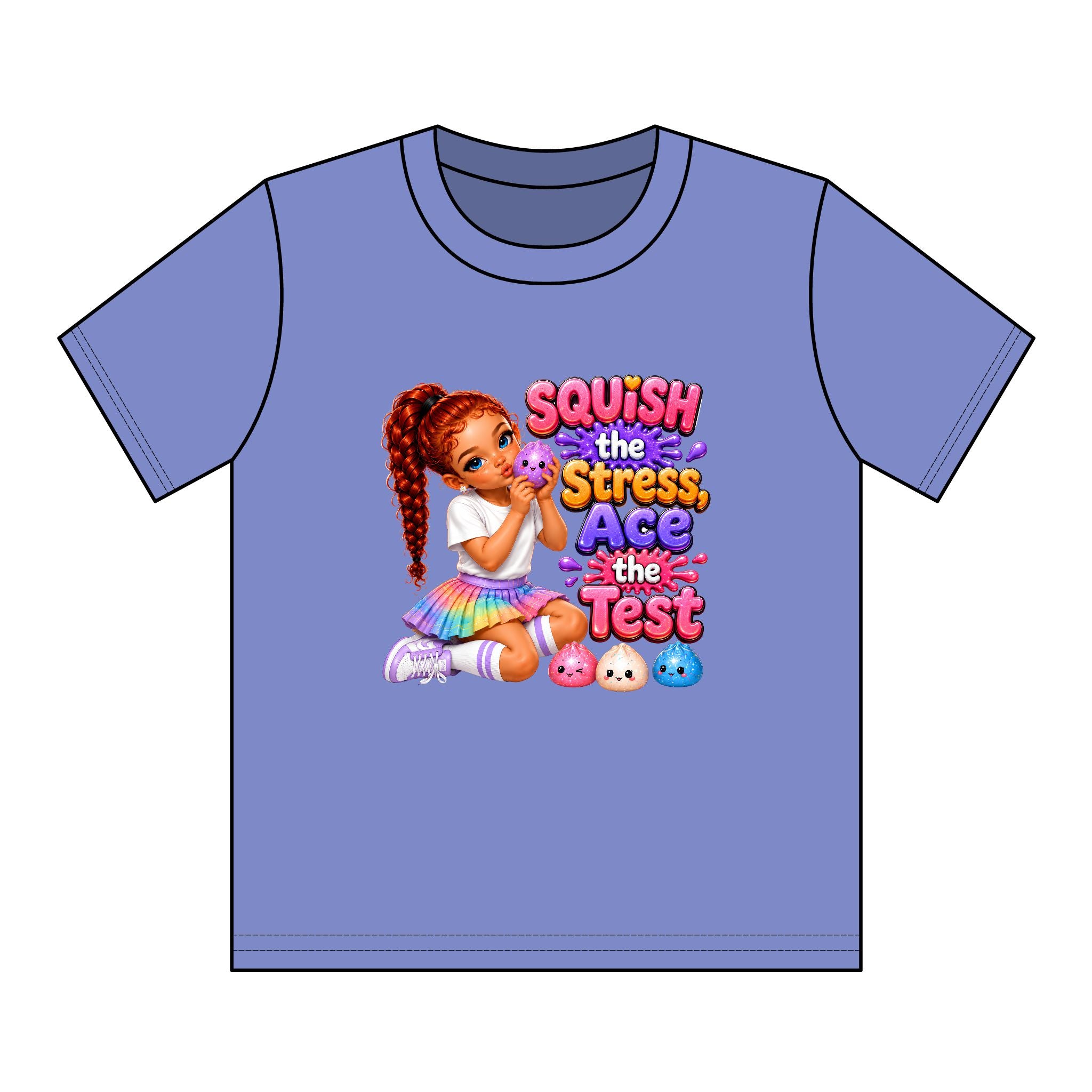 Girls' Squishy Graphic Tee - "SQUiSH the Stress,  Ace the Test!" Youth T-Shirt