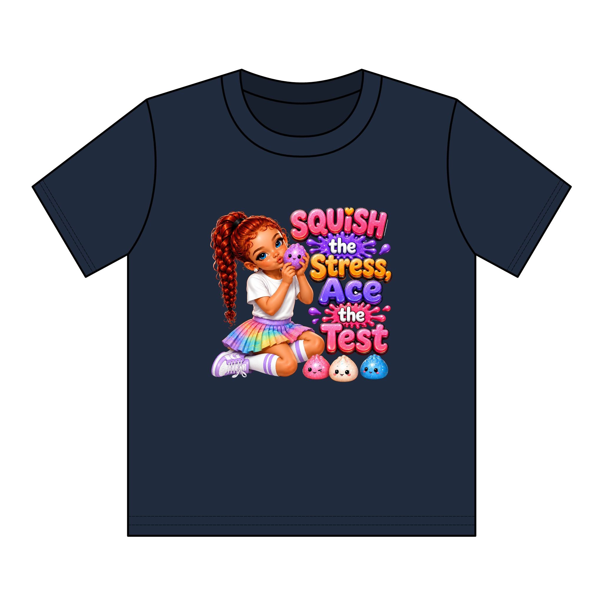 Girls' Squishy Graphic Tee - "SQUiSH the Stress,  Ace the Test!" Youth T-Shirt