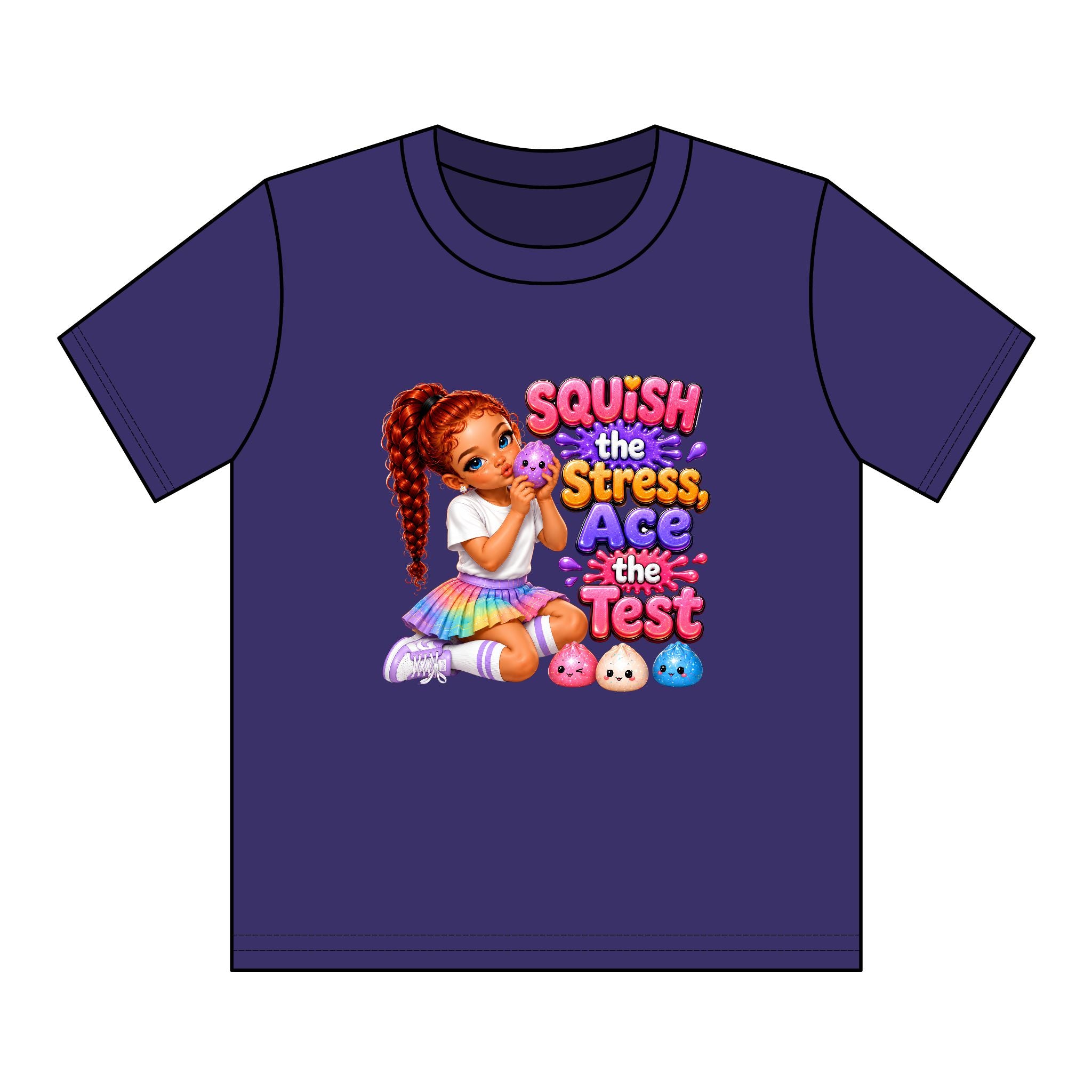 Girls' Squishy Graphic Tee - "SQUiSH the Stress,  Ace the Test!" Youth T-Shirt