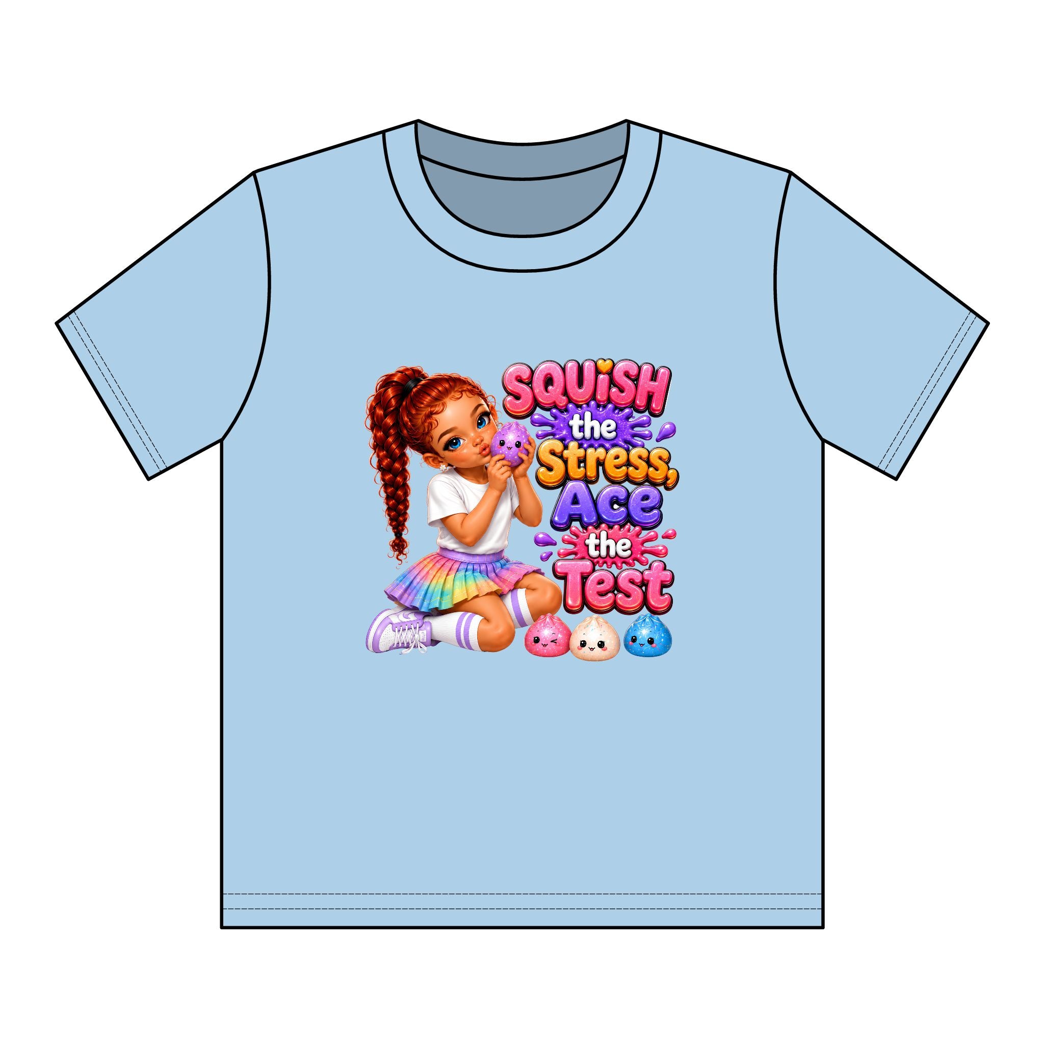 Girls' Squishy Graphic Tee - "SQUiSH the Stress,  Ace the Test!" Youth T-Shirt