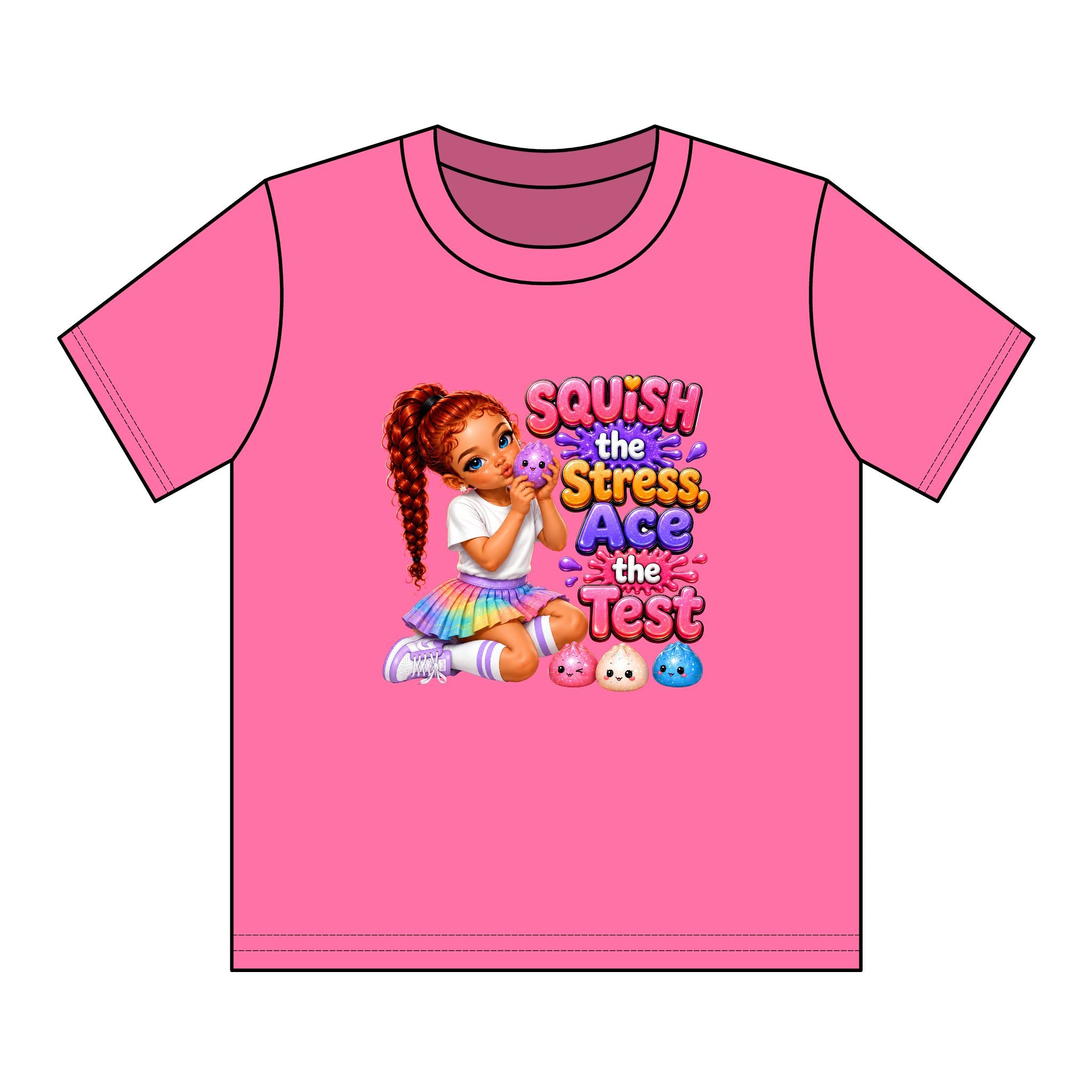 Girls' Squishy Graphic Tee - "SQUiSH the Stress,  Ace the Test!" Youth T-Shirt