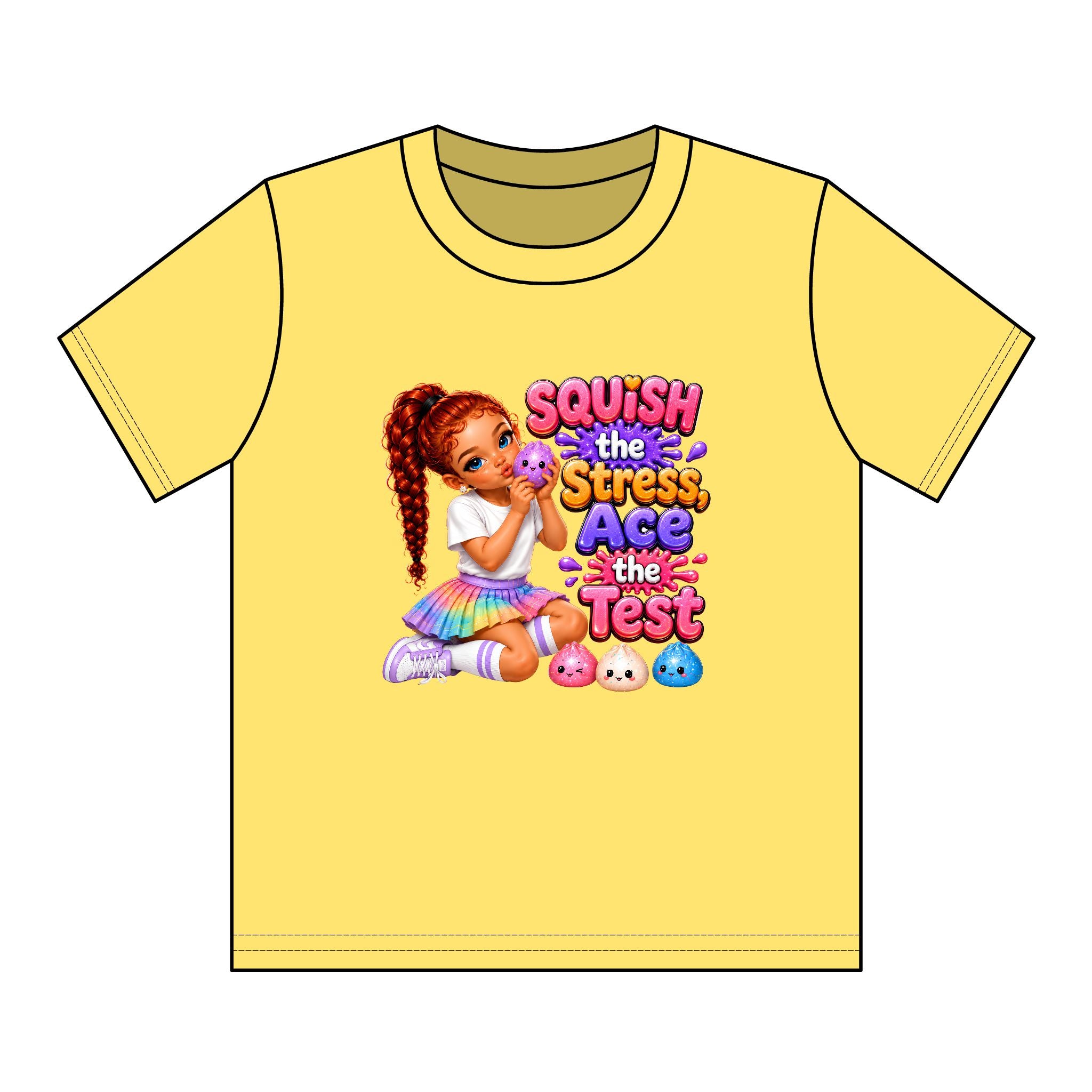 Girls' Squishy Graphic Tee - "SQUiSH the Stress,  Ace the Test!" Youth T-Shirt