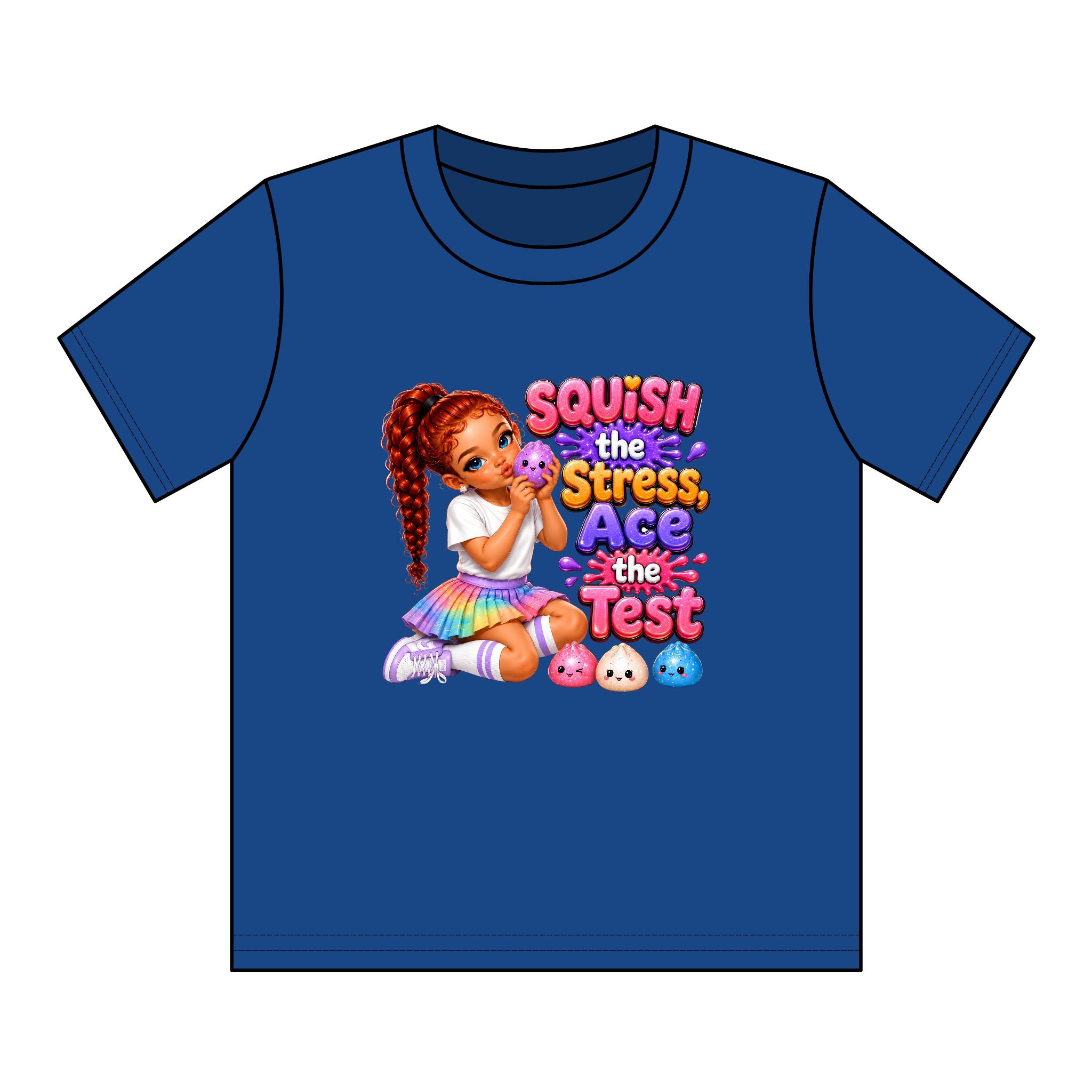 Girls' Squishy Graphic Tee - "SQUiSH the Stress,  Ace the Test!" Youth T-Shirt
