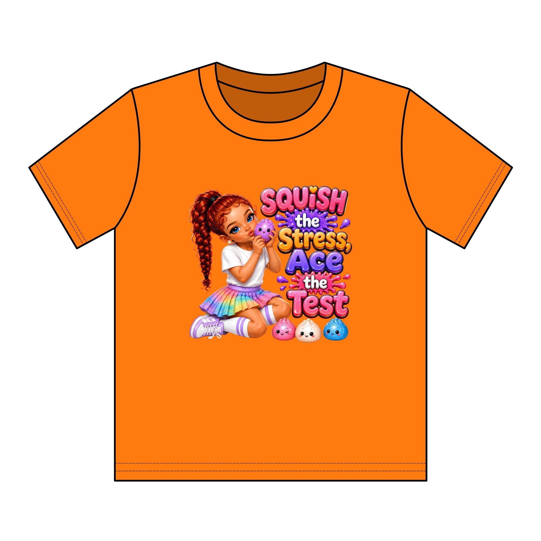 Girls' Squishy Graphic Tee - "SQUiSH the Stress,  Ace the Test!" Youth T-Shirt