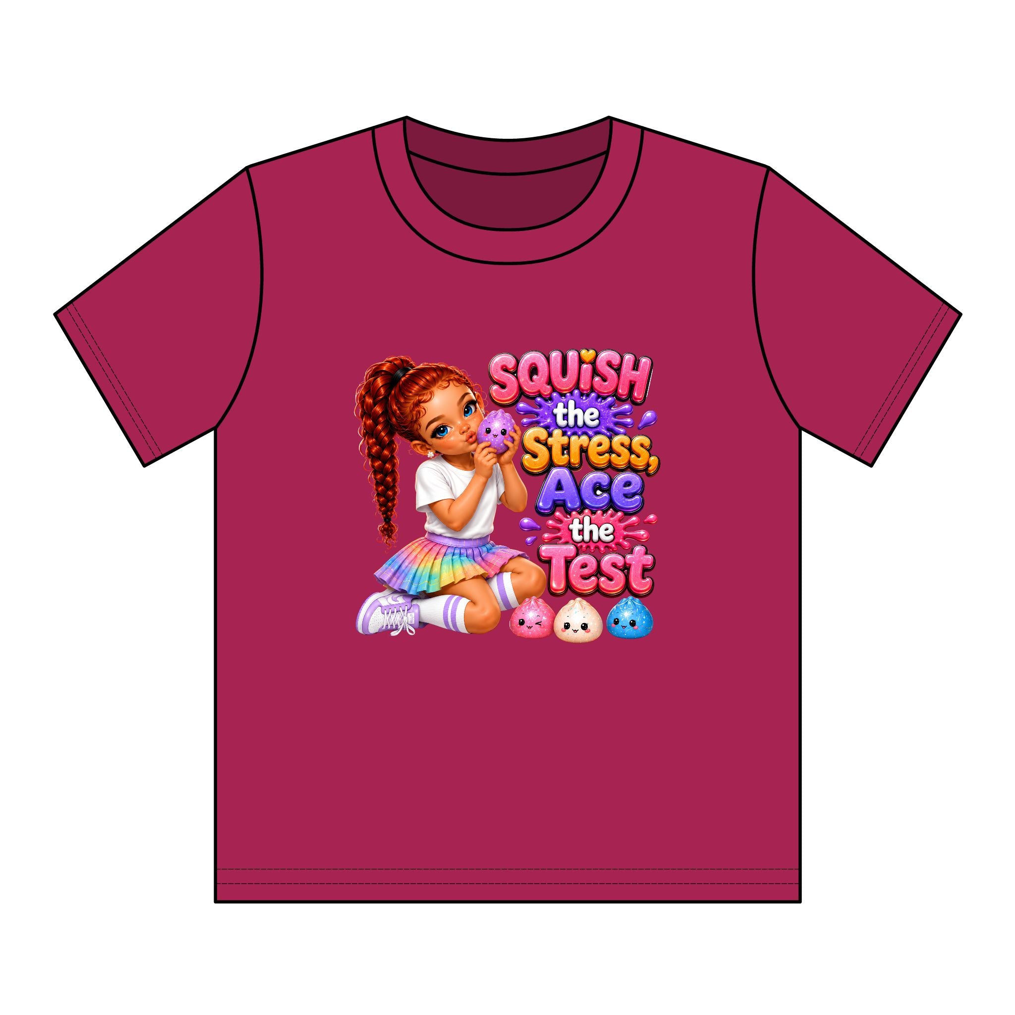 Girls' Squishy Graphic Tee - "SQUiSH the Stress,  Ace the Test!" Youth T-Shirt