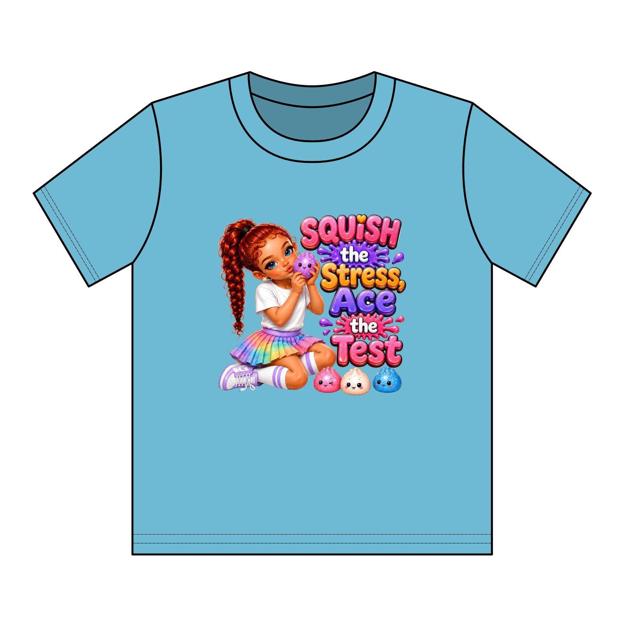 Girls' Squishy Graphic Tee - "SQUiSH the Stress,  Ace the Test!" Youth T-Shirt