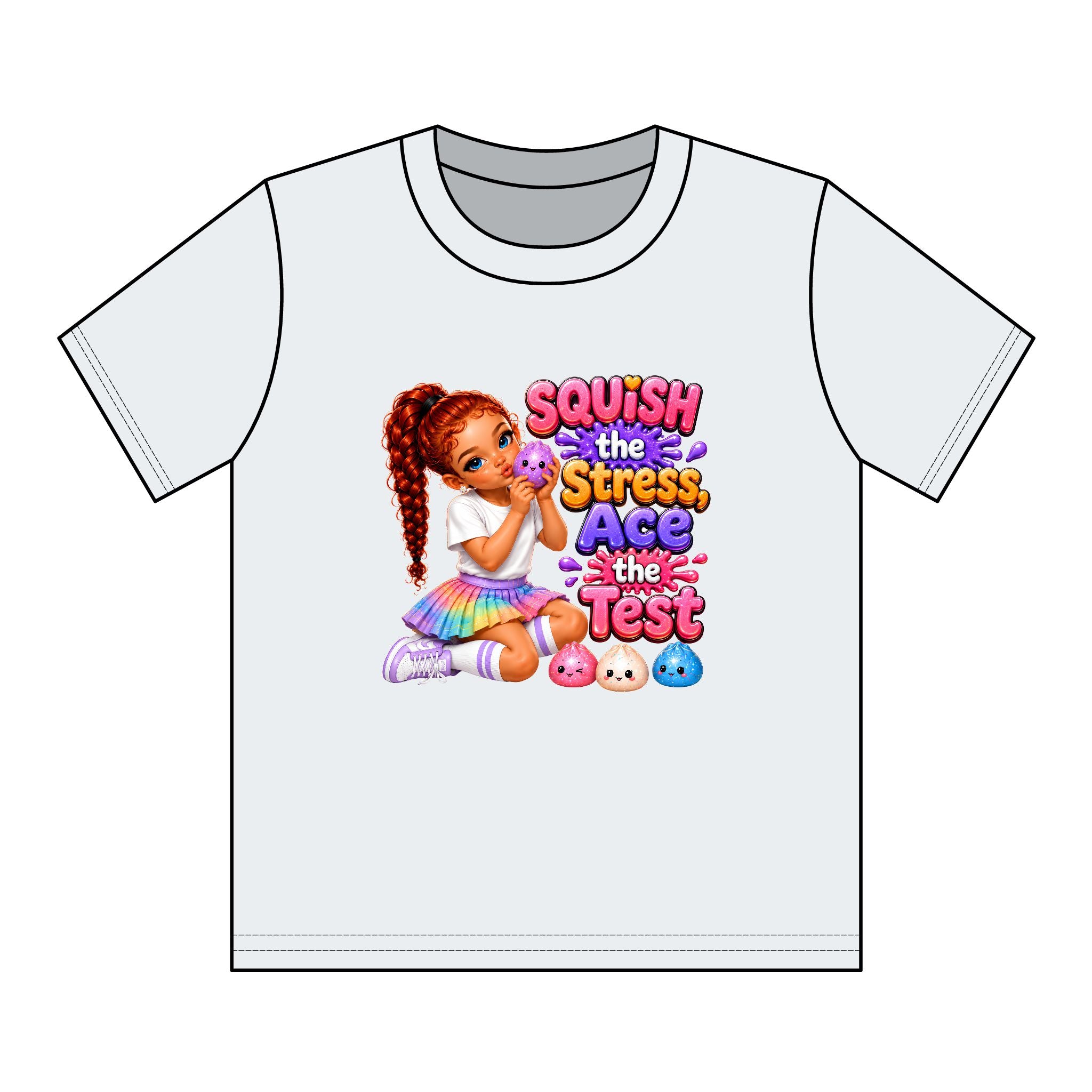 Girls' Squishy Graphic Tee - "SQUiSH the Stress,  Ace the Test!" Youth T-Shirt