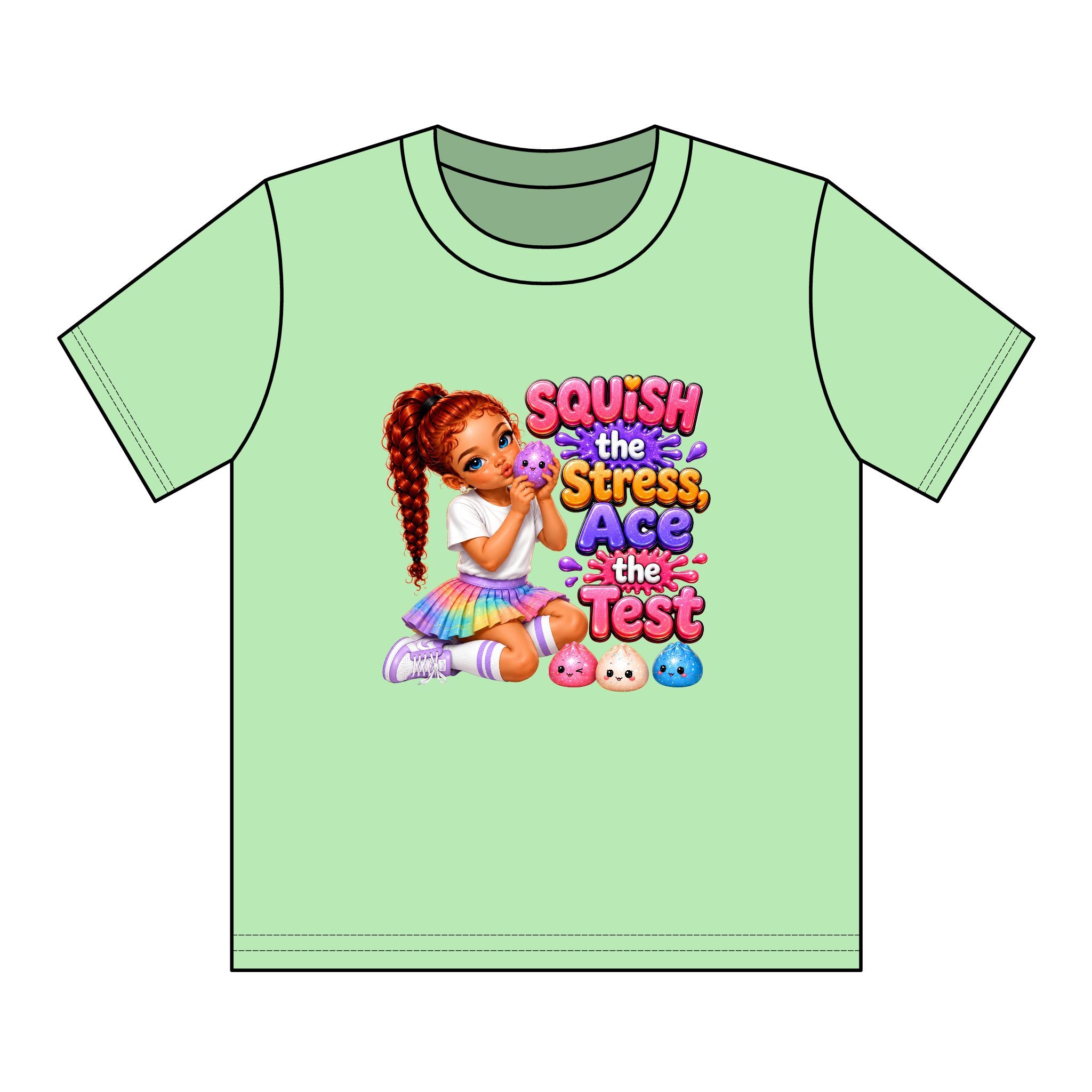 Girls' Squishy Graphic Tee - "SQUiSH the Stress,  Ace the Test!" Youth T-Shirt