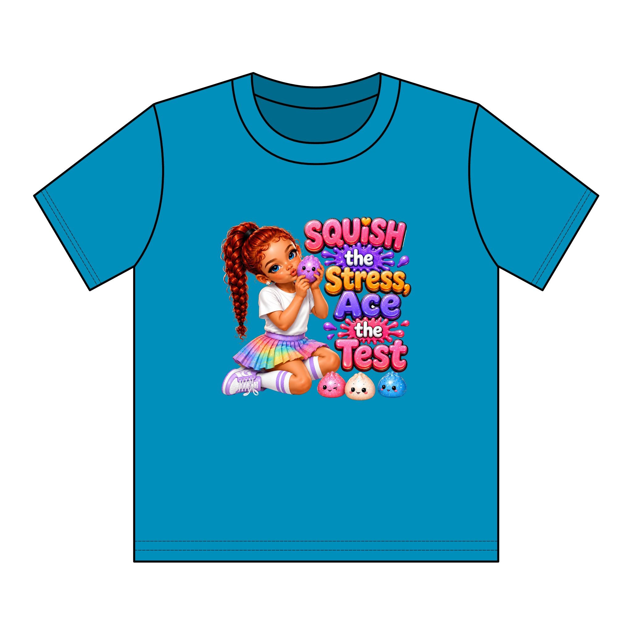 Girls' Squishy Graphic Tee - "SQUiSH the Stress,  Ace the Test!" Youth T-Shirt