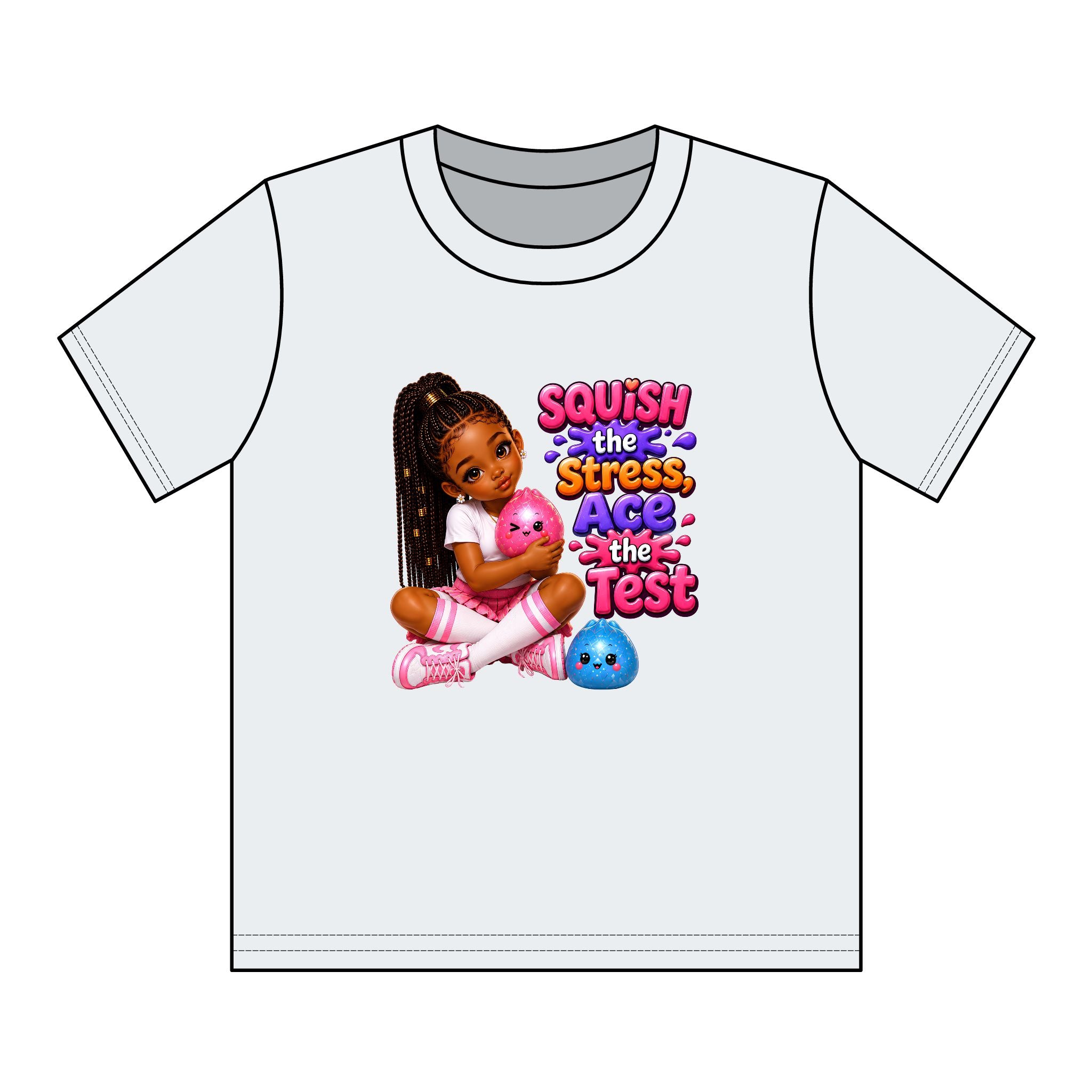 Girls' Squishy Graphic Tee - "SQUiSH the Stress,  Ace the Test!" Youth T-Shirt