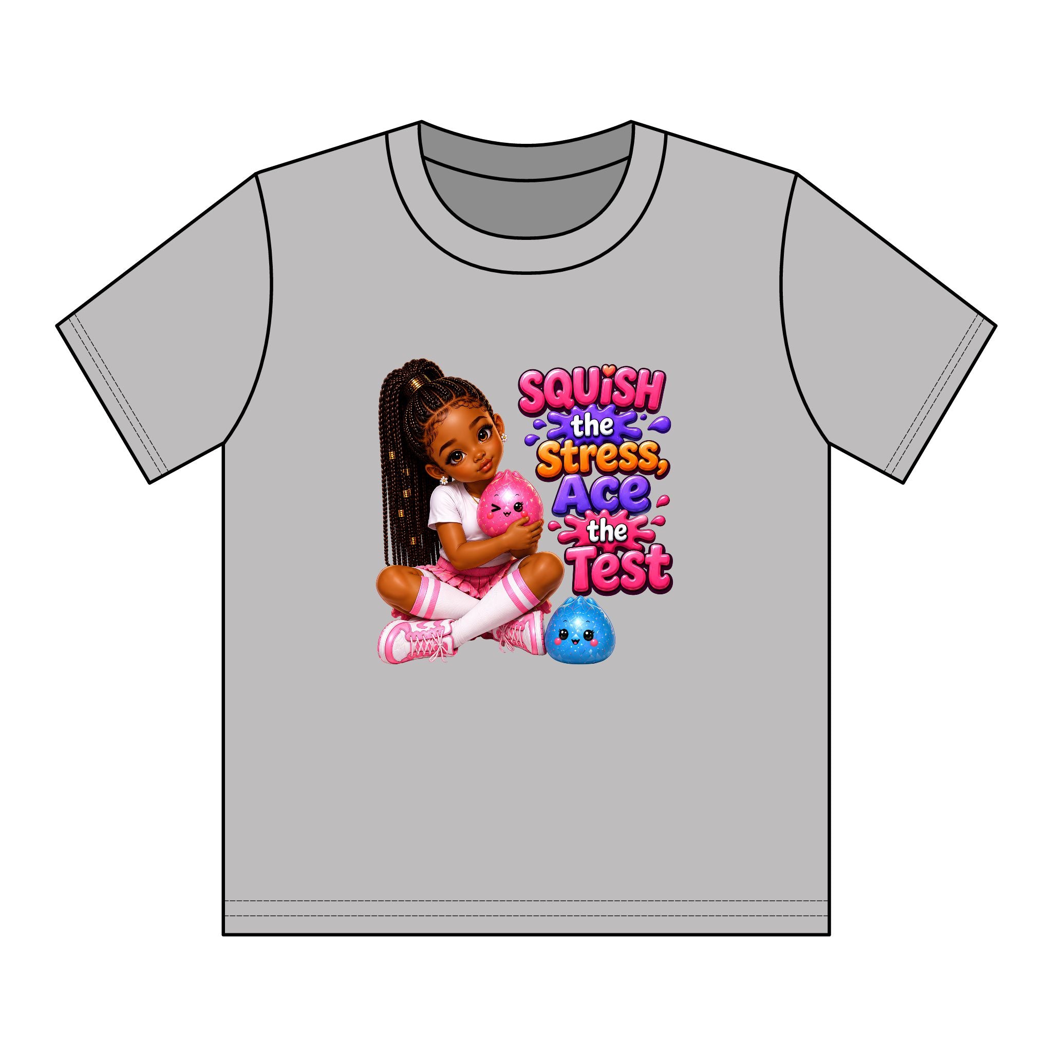 Girls' Squishy Graphic Tee - "SQUiSH the Stress,  Ace the Test!" Youth T-Shirt