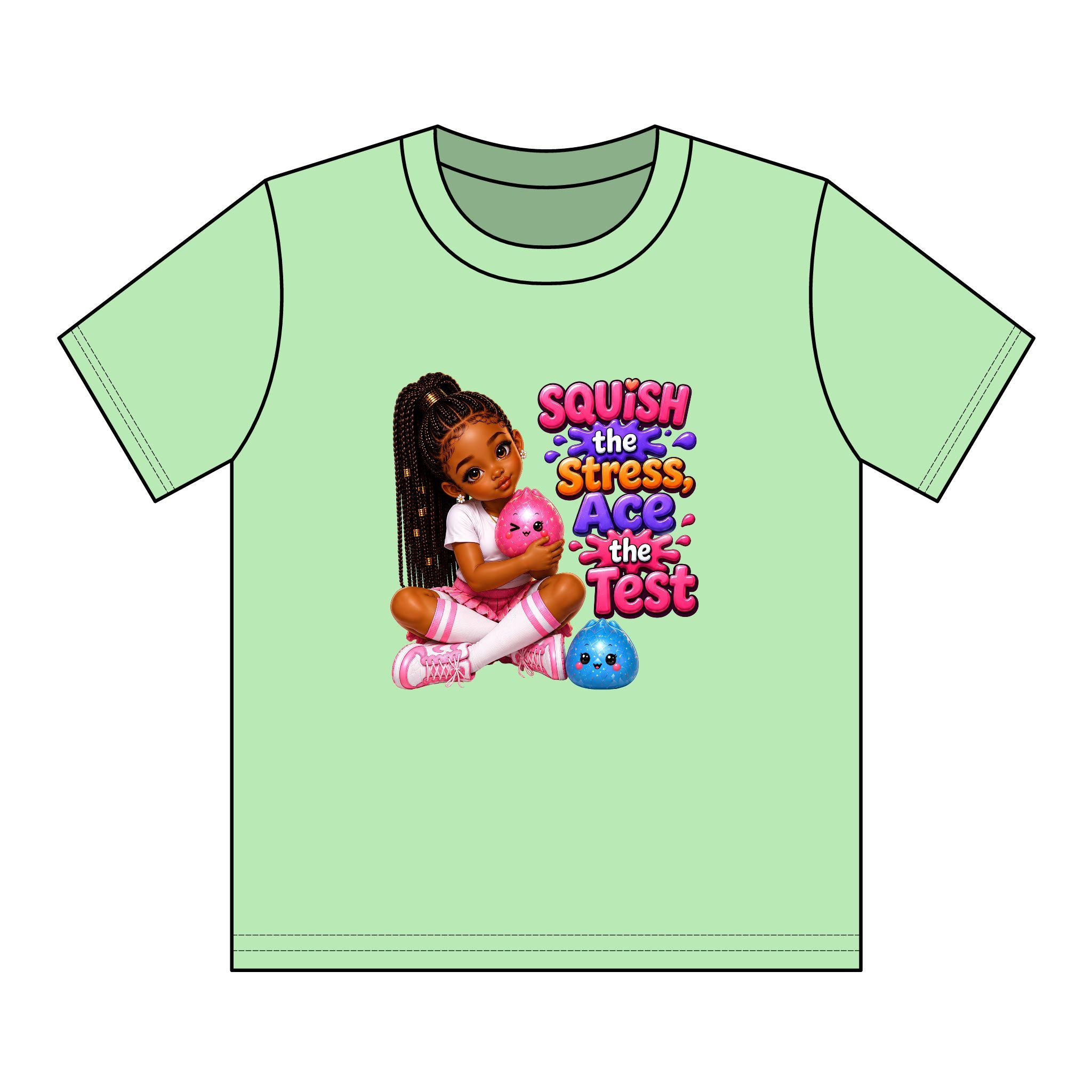 Girls' Squishy Graphic Tee - "SQUiSH the Stress,  Ace the Test!" Youth T-Shirt