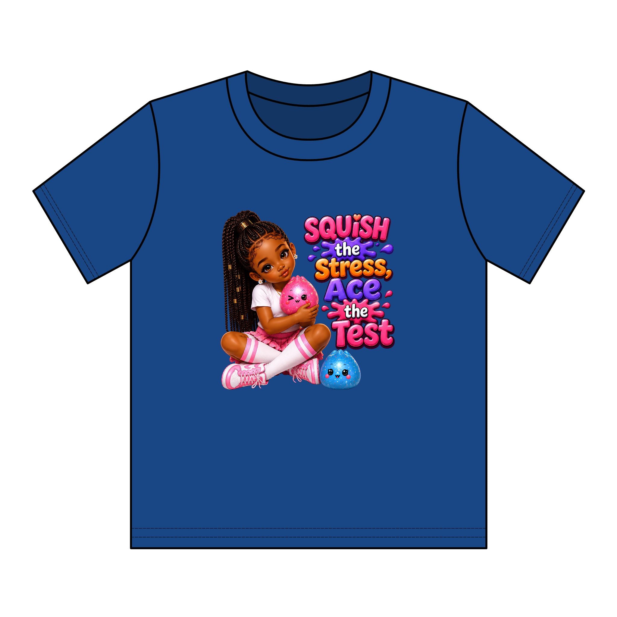 Girls' Squishy Graphic Tee - "SQUiSH the Stress,  Ace the Test!" Youth T-Shirt