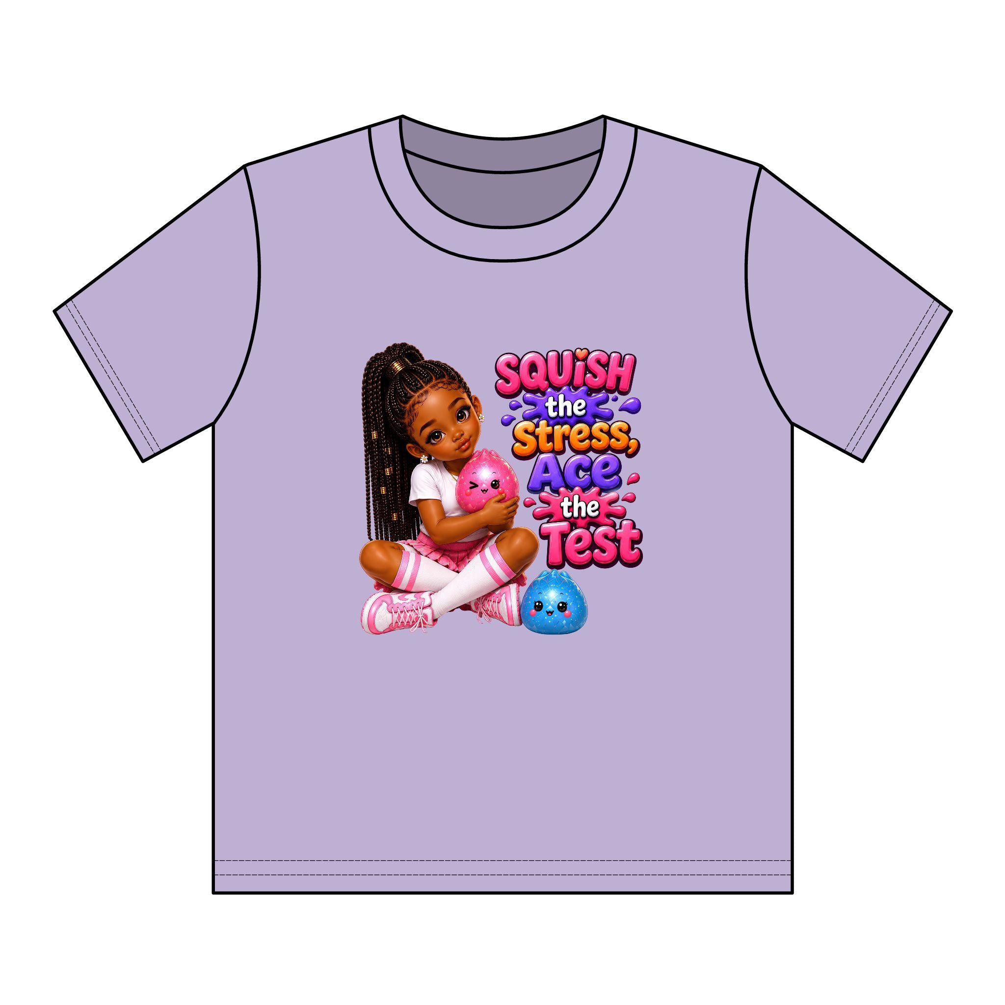 Girls' Squishy Graphic Tee - "SQUiSH the Stress,  Ace the Test!" Youth T-Shirt