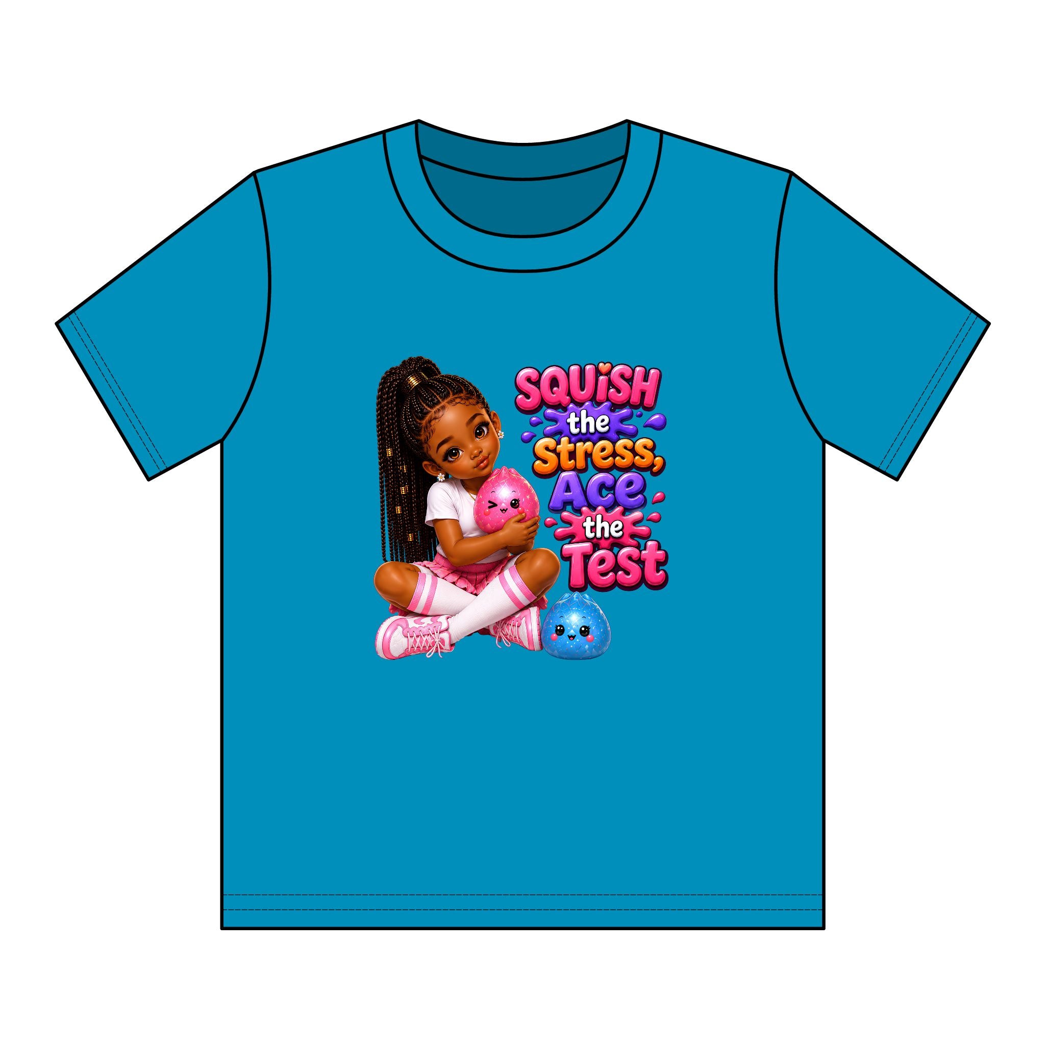 Girls' Squishy Graphic Tee - "SQUiSH the Stress,  Ace the Test!" Youth T-Shirt