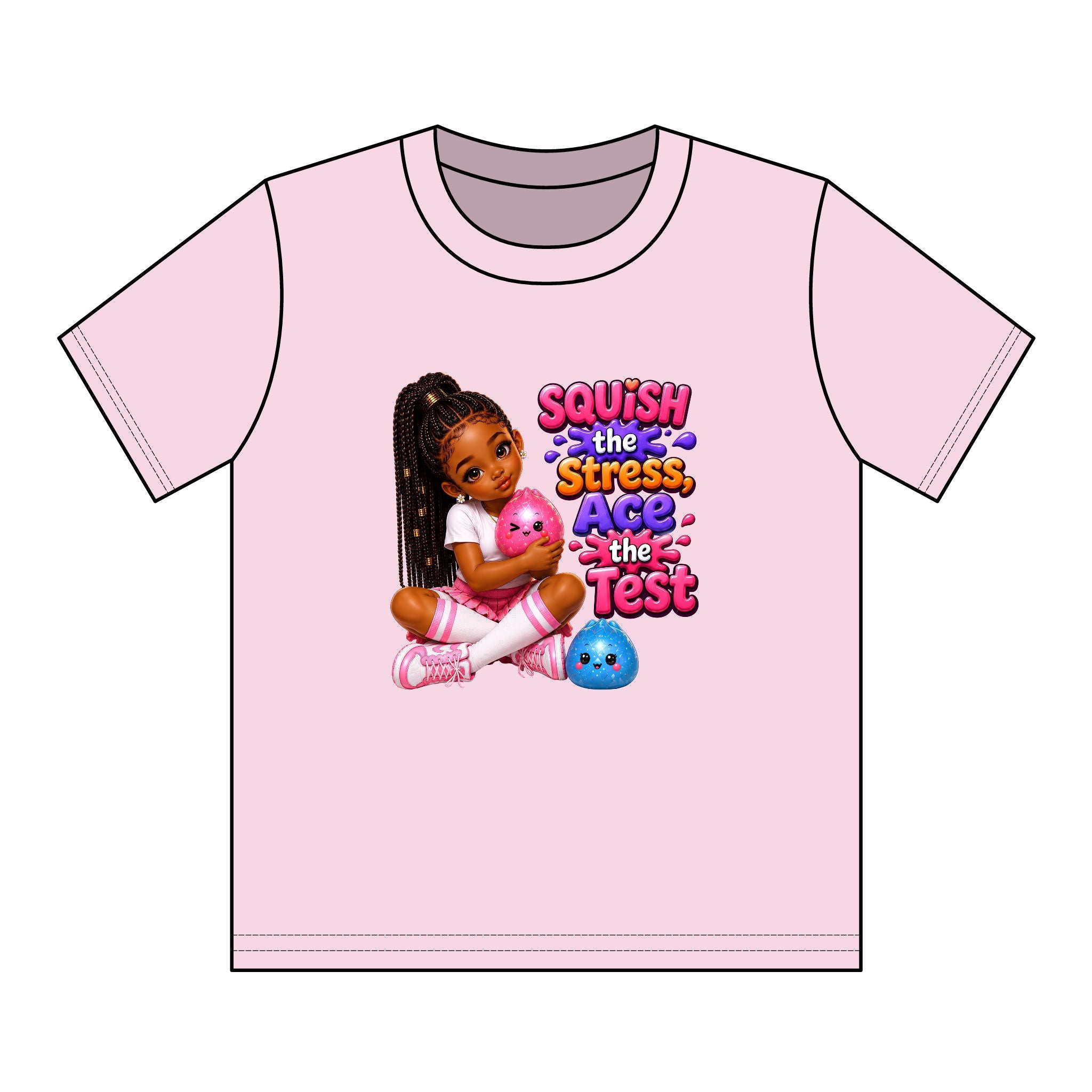 Girls' Squishy Graphic Tee - "SQUiSH the Stress,  Ace the Test!" Youth T-Shirt
