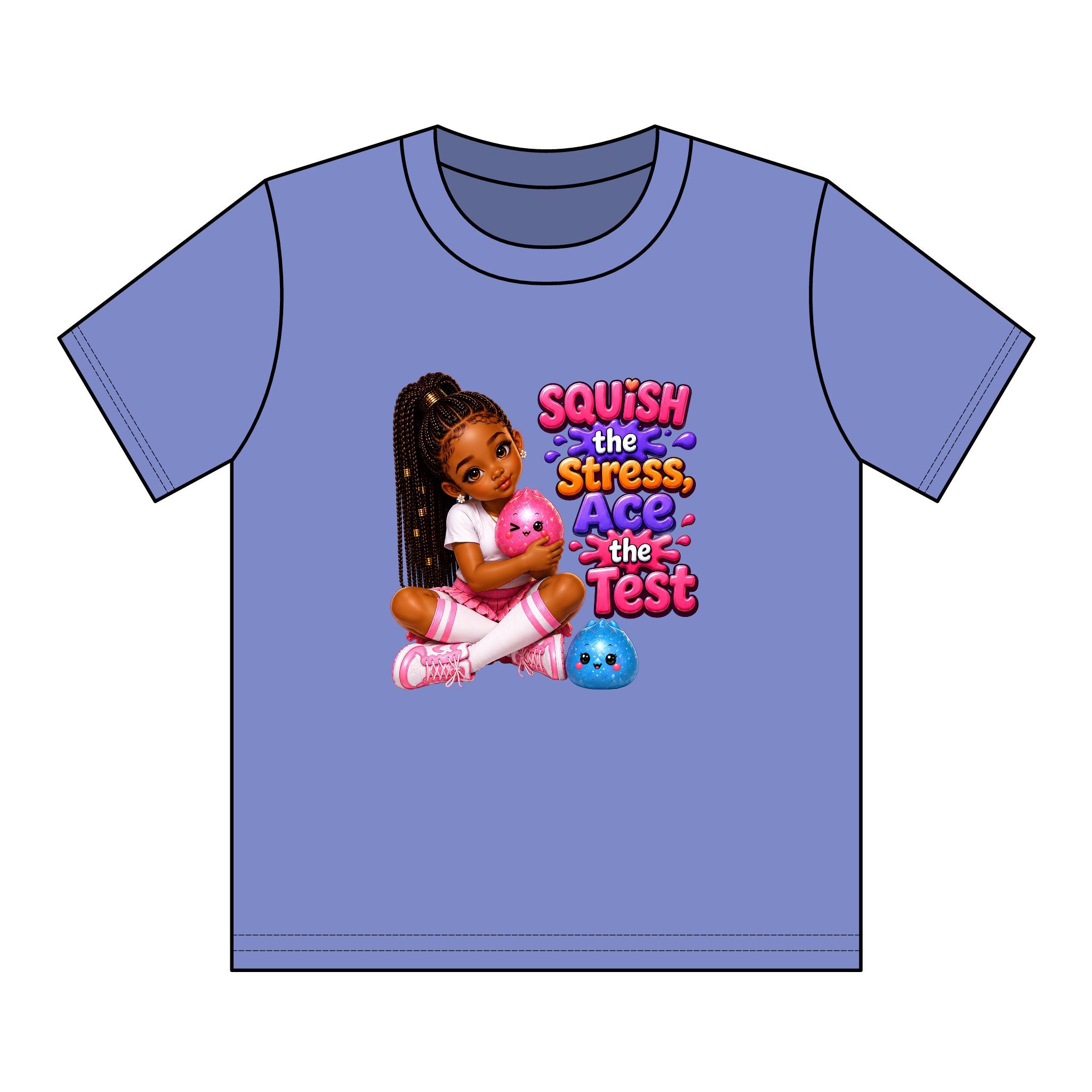Girls' Squishy Graphic Tee - "SQUiSH the Stress,  Ace the Test!" Youth T-Shirt