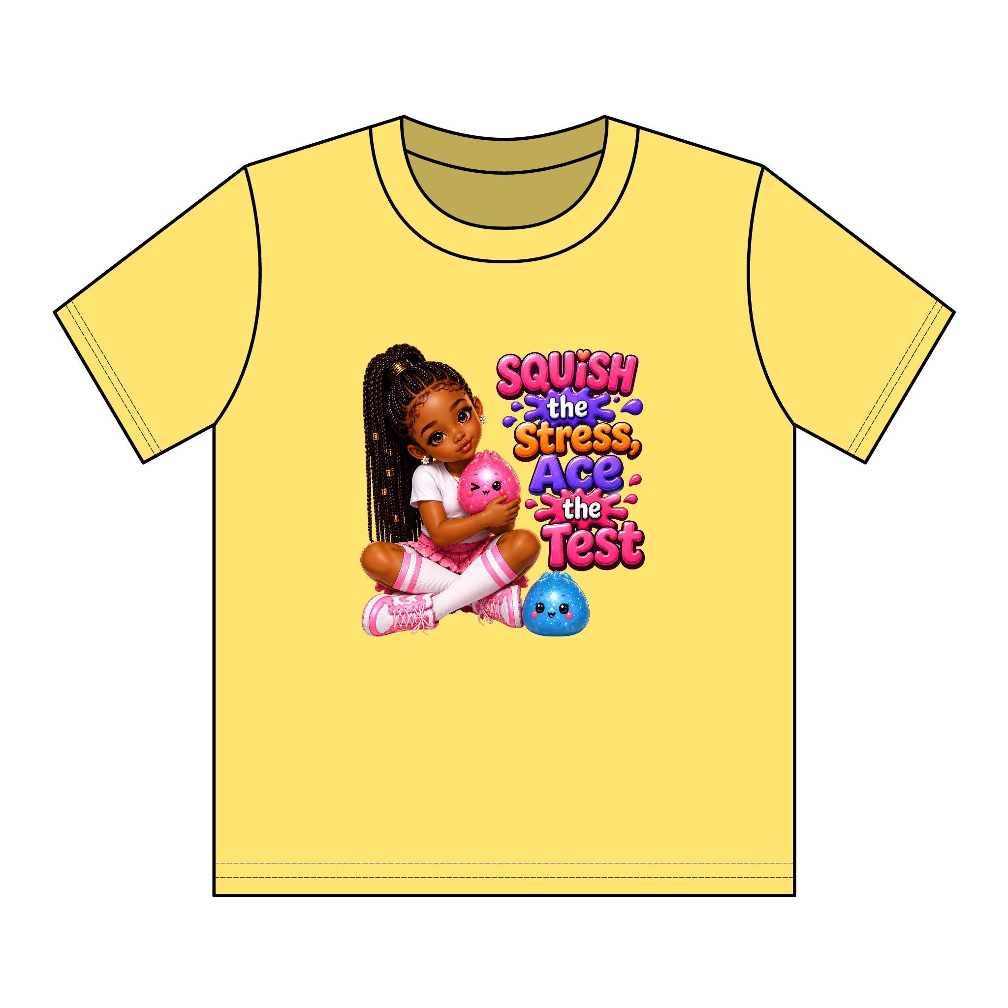 Girls' Squishy Graphic Tee - "SQUiSH the Stress,  Ace the Test!" Youth T-Shirt