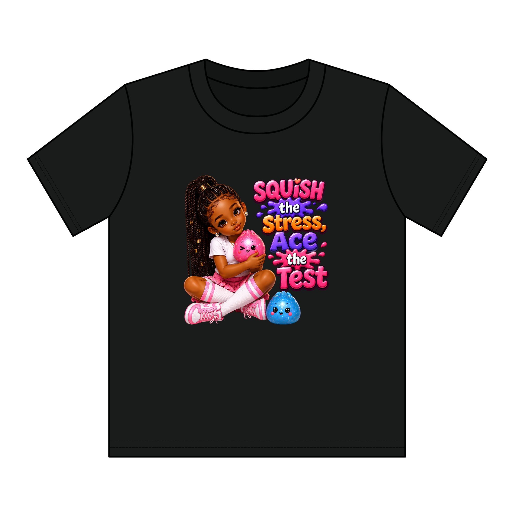 Girls' Squishy Graphic Tee - "SQUiSH the Stress,  Ace the Test!" Youth T-Shirt